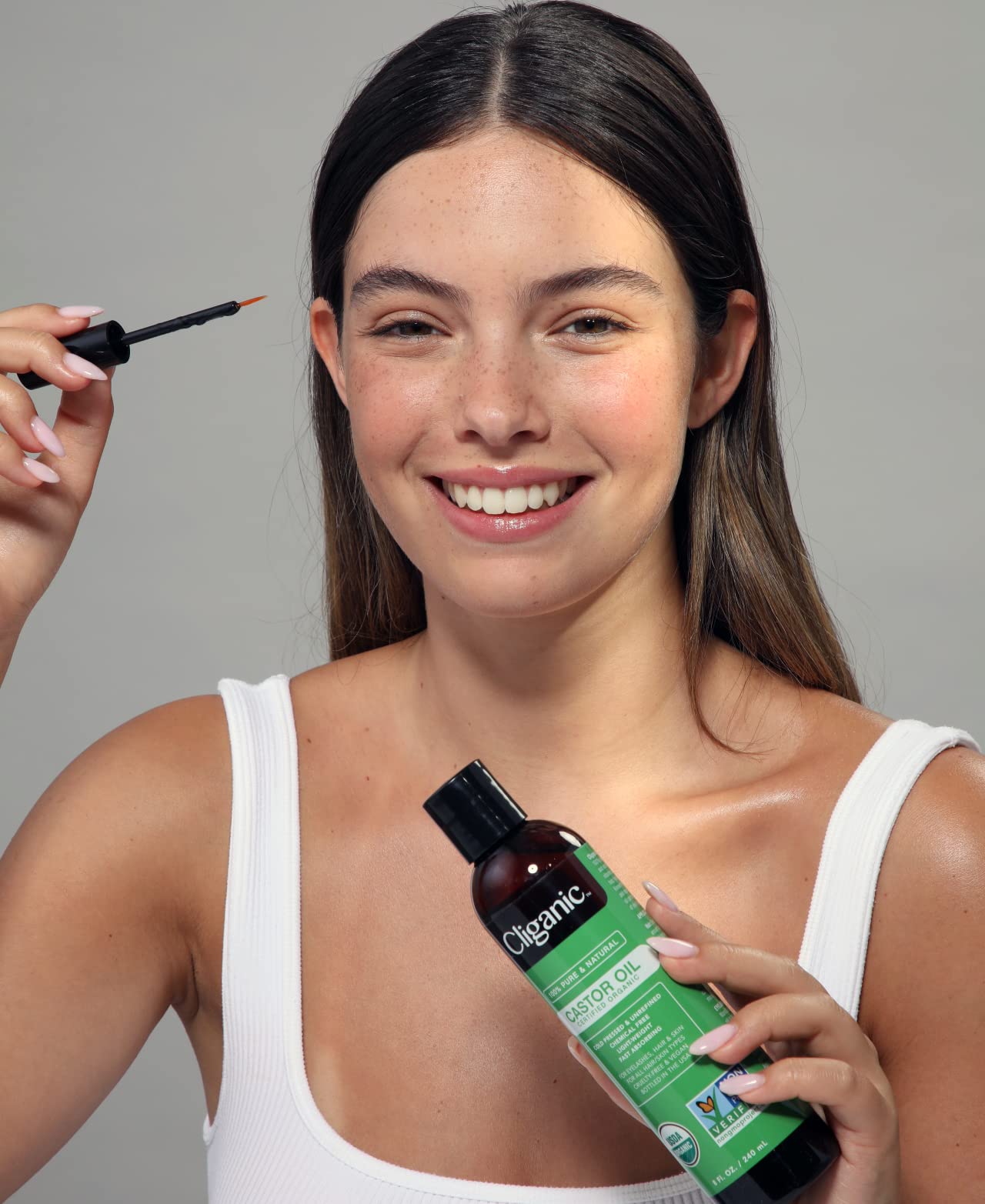 Cliganic USDA Organic Castor Oil, 100% Pure (8oz with Eyelash Kit) - For Eyelashes, Eyebrows, Hair & Skin