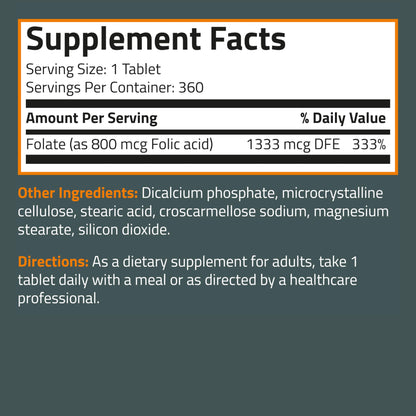 Bronson Folic Acid 800 MCG Supports Prenatal Development, 1 Year Supply, Non-GMO