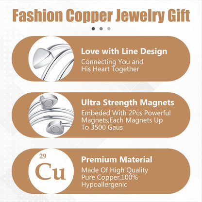 Jecanori Copper Rings for Women,Magnetic Ring Adjustable Love Heart Copper Rings