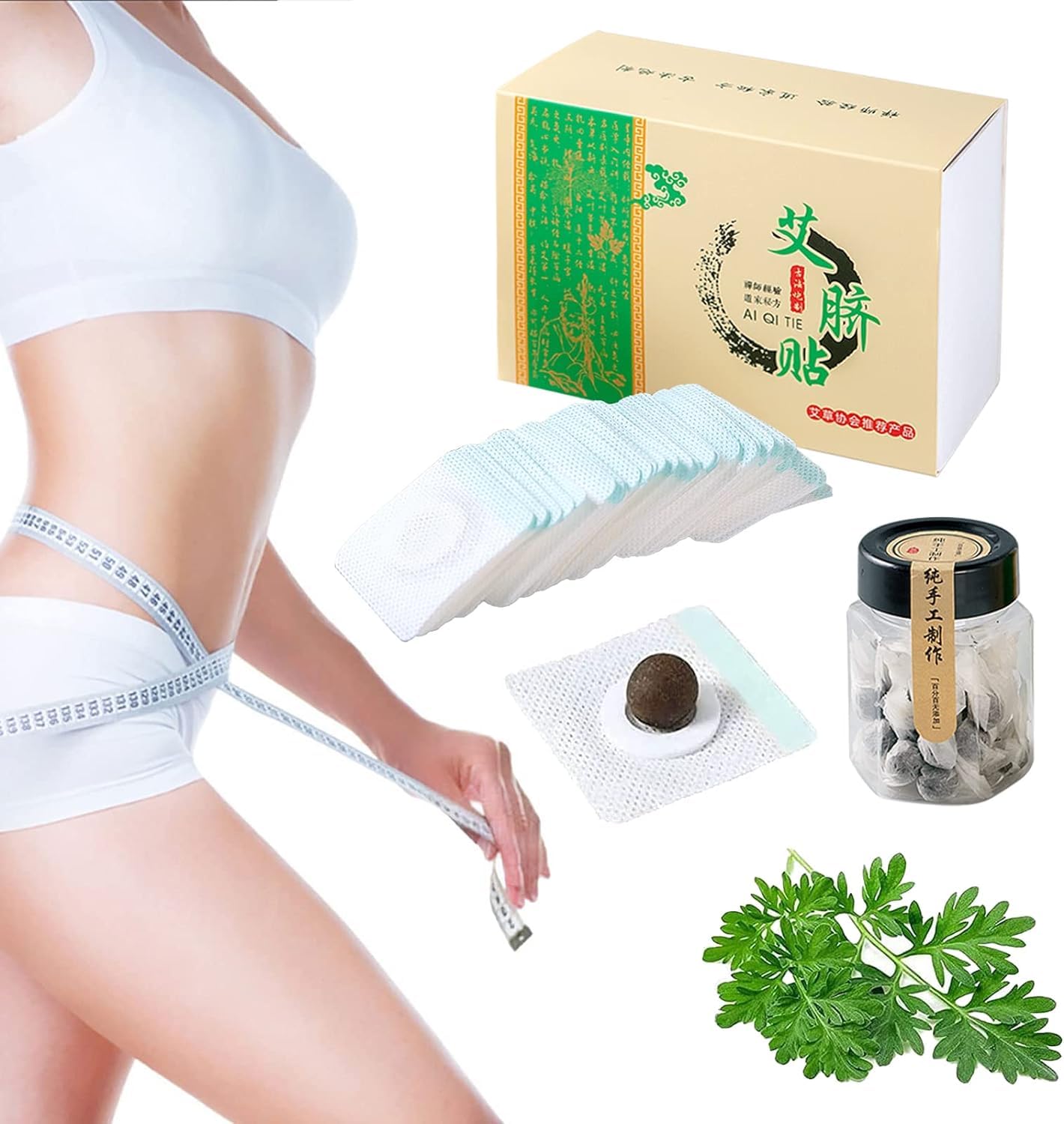 Mugwort Belly Patch,30Pcs Natural Wormwood Essence Pills and 30Pcs Belly Sticker, Moxa Hot