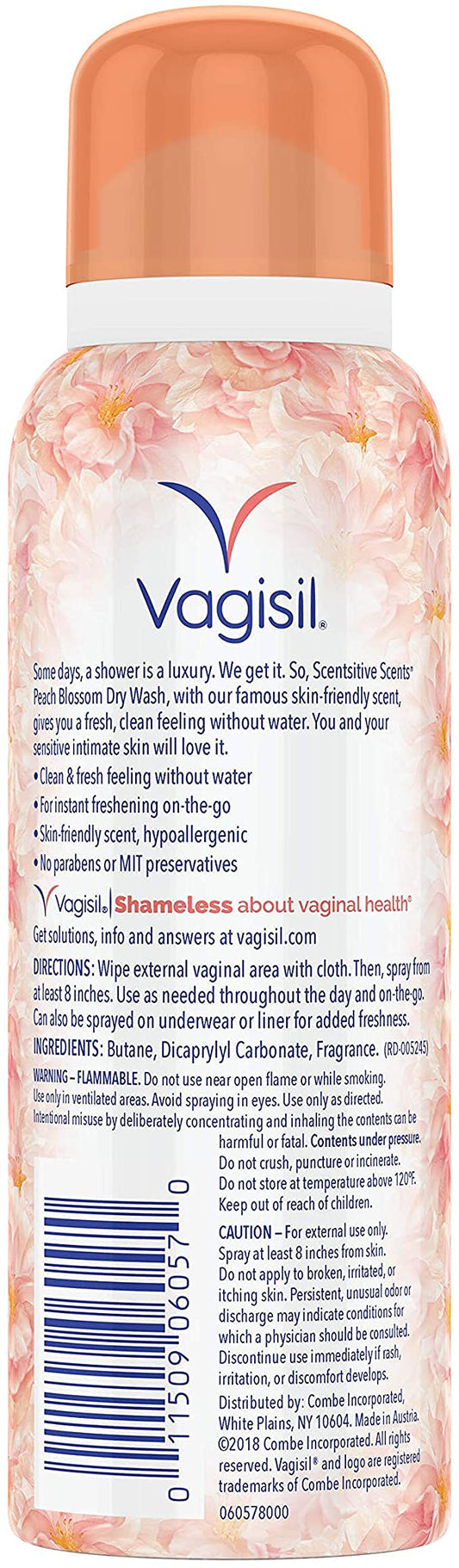 Vagisil Scentsitive Scents Feminine Dry Wash Deodorant Spray for Women, Gynecologist Tested