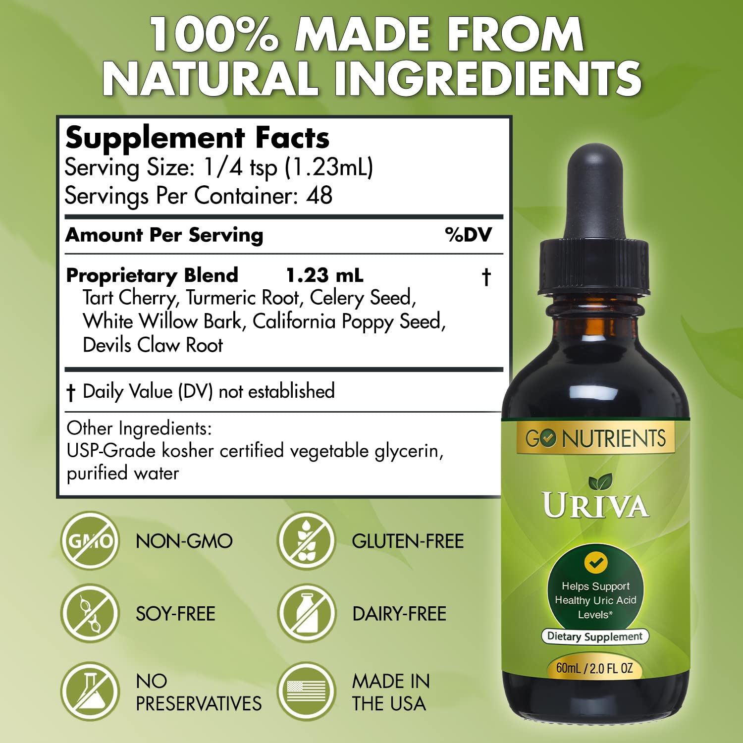 Go Nutrients Uriva Advanced Uric Acid Flush Cleanse with Tart Cherry Extract Celery Seed Extract Turmeric Go Nutrients