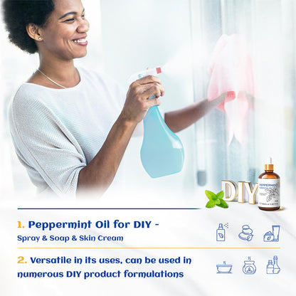 HIQILI Peppermint Essential Oil, 100% Pure Natural for Diffuser, Hair, Massage, Add to Spray