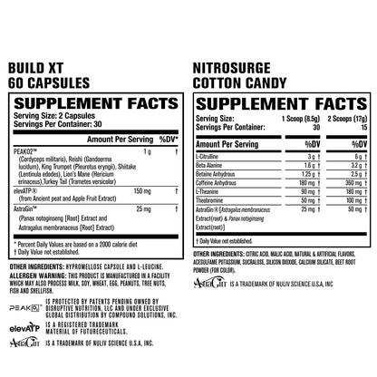 Jacked Factory Nitrosurge Pre-Workout in Cotton Candy & Build XT Muscle Building Bundle for Men & Women
