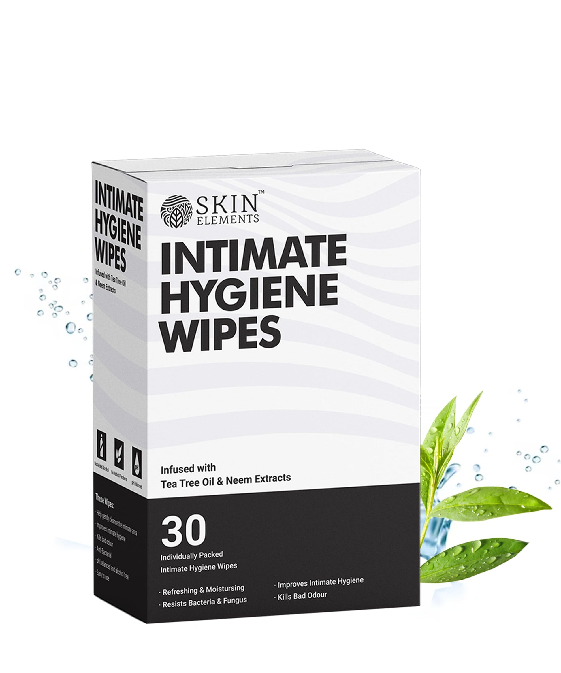 Skin Elements Intimate Hygiene Wipes | pH Balanced Wipes with Tea Tree Oil | Avoids Itching and Bad Odor