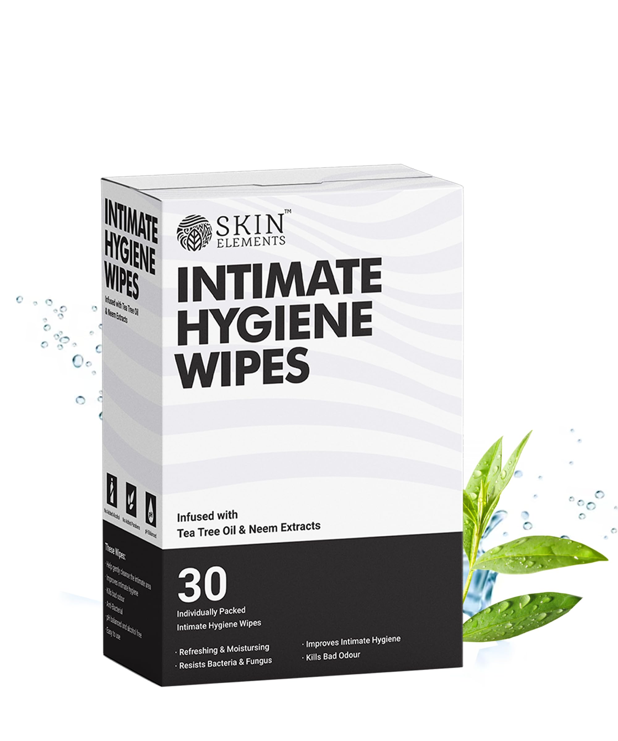 Skin Elements Intimate Hygiene Wipes | pH Balanced Wipes with Tea Tree Oil | Avoids Itching and Bad Odor