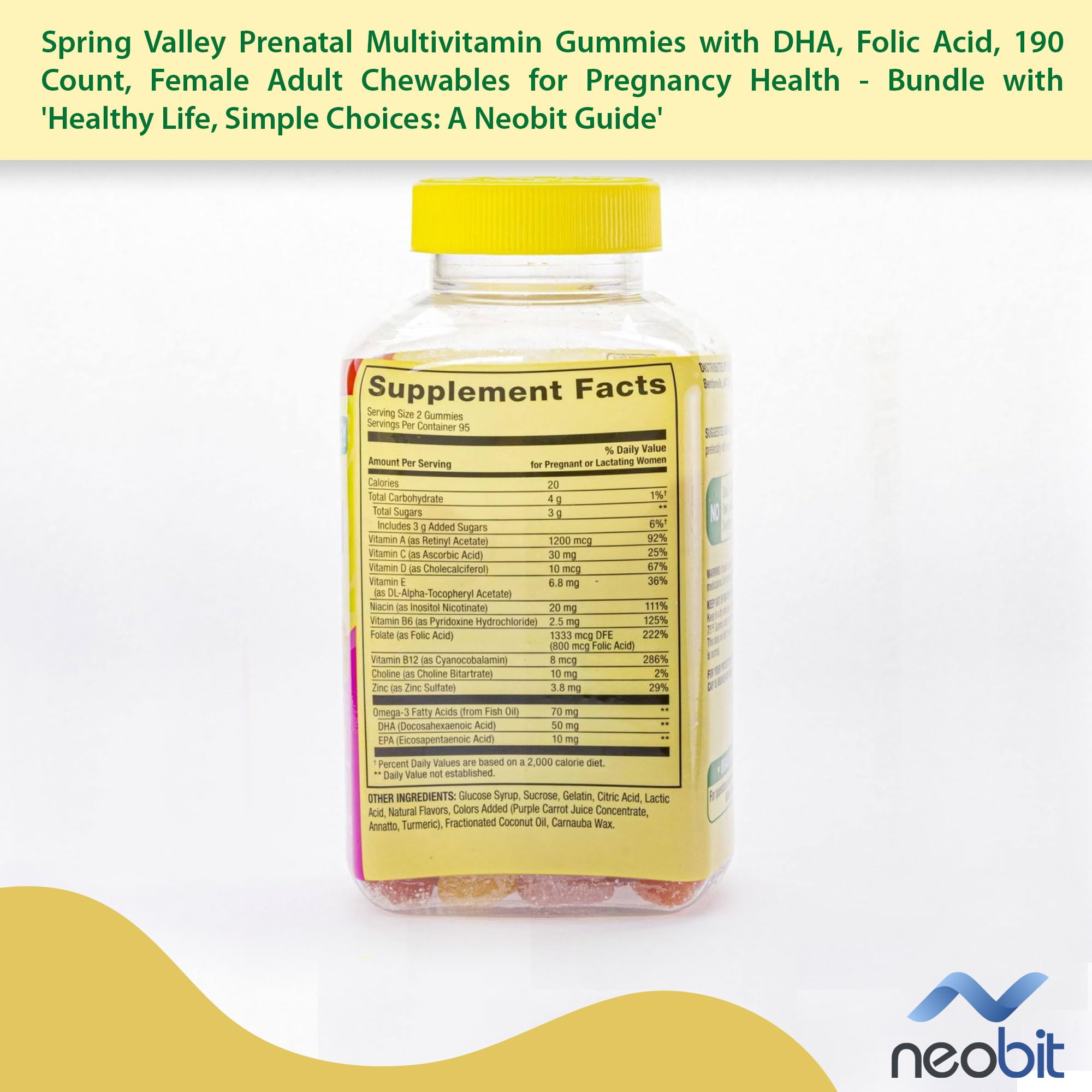 Spring Valley Prenatal Multivitamin Gummies with DHA, Folic Acid, 190 Count, Female Adult Chewables Neobit