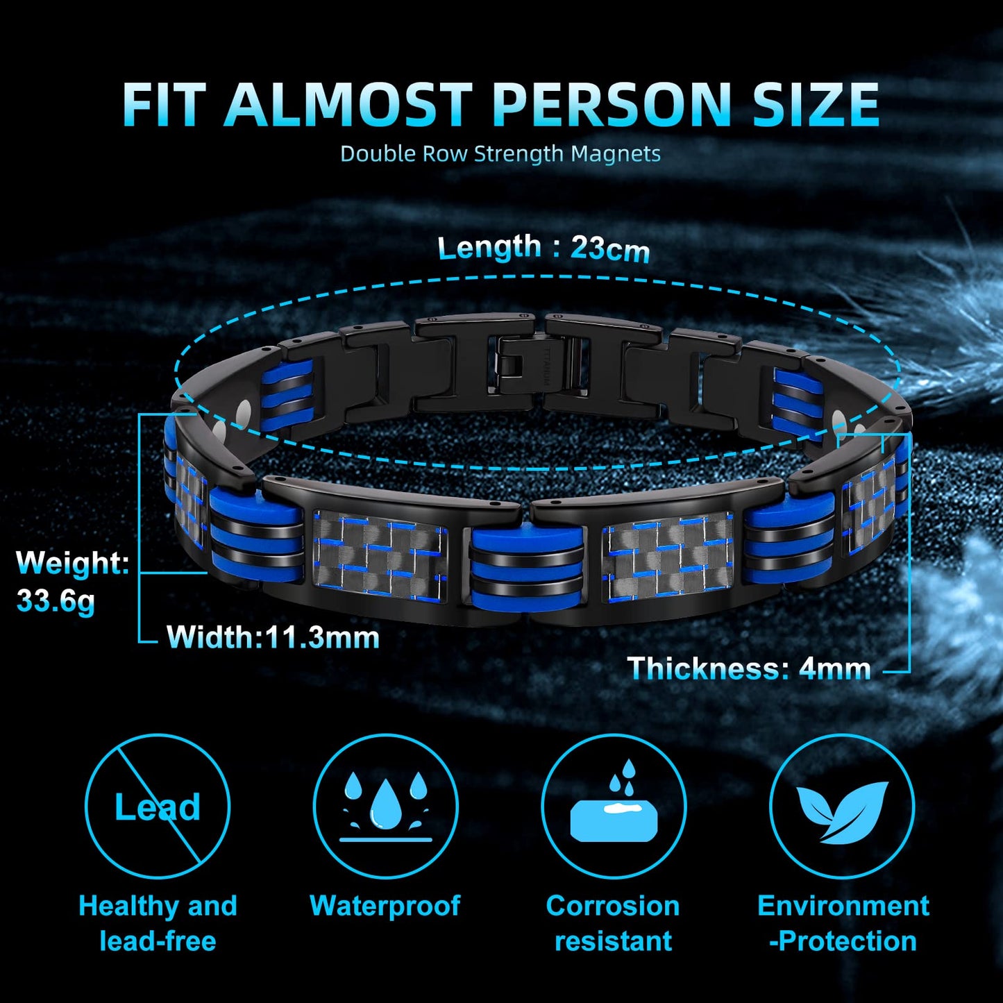 JEROOT Magnetic Bracelets for Men, Blue Carbon Fiber Pure Titanium Magnetic Bracelet