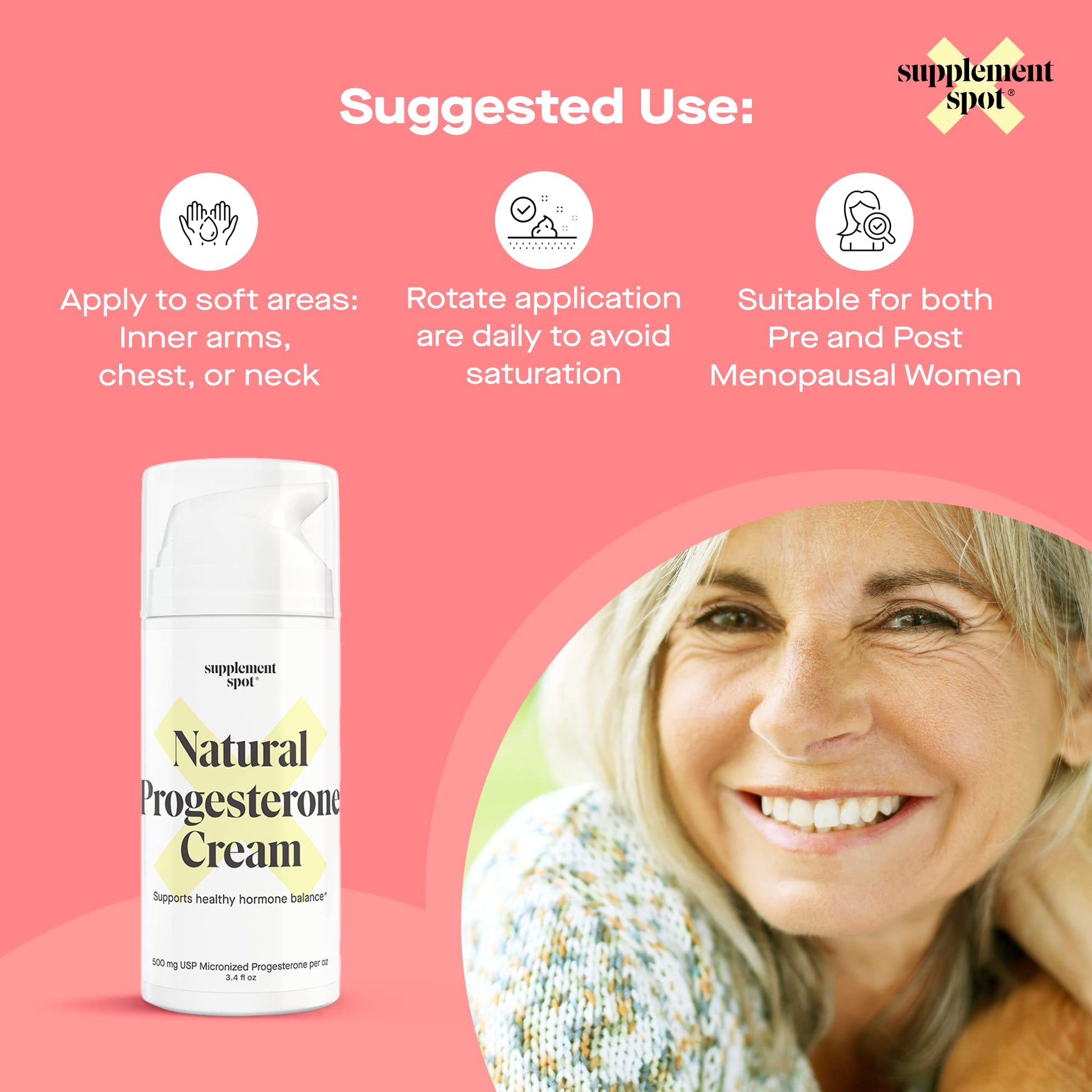 Supplement Spot Natural Progesterone Cream for Women – Micronized Bioidentical Progesterone Cream Supplement Spot