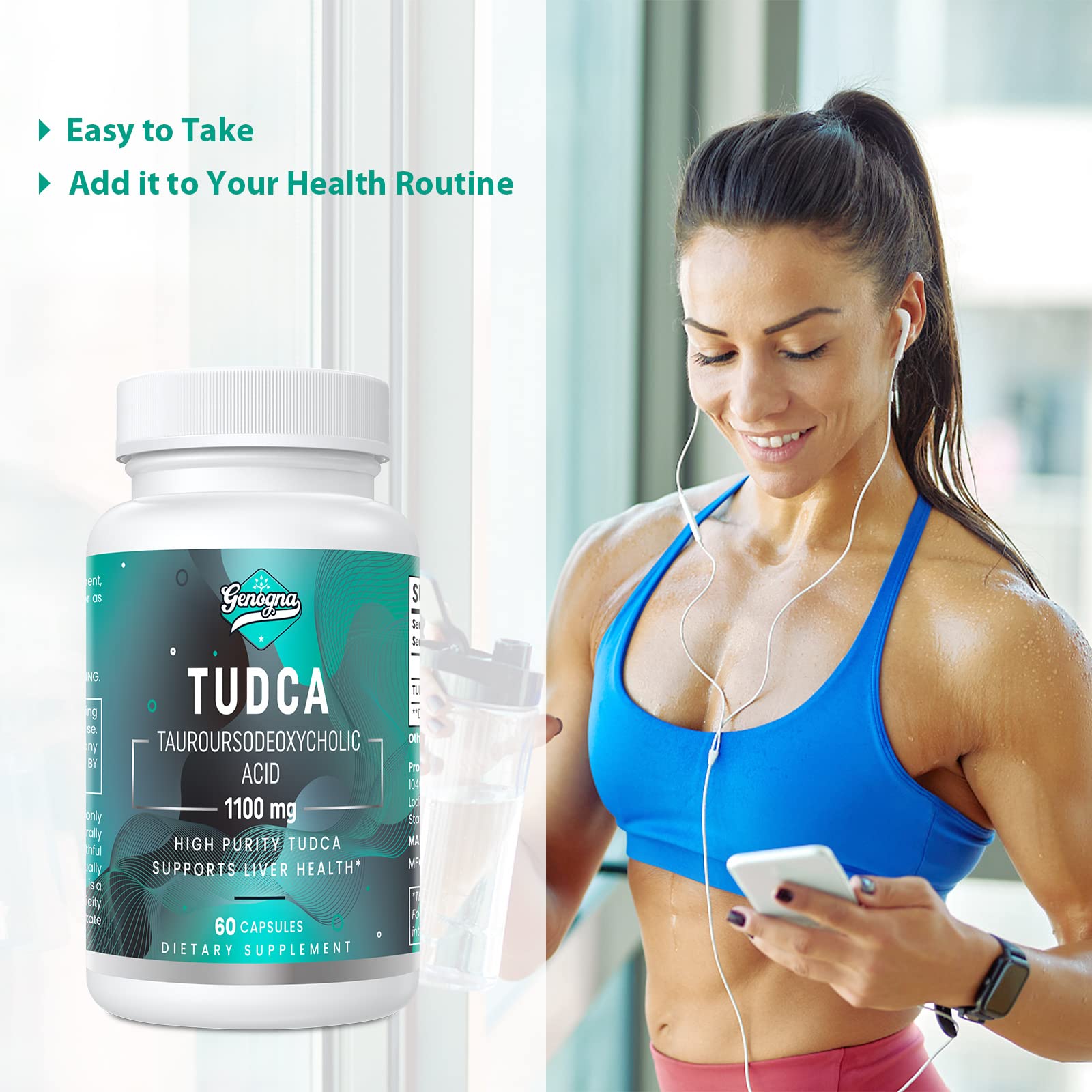 Genogna TUDCA 1100mg-Liver Support Supplement for Detox Cleanse, Water-Soluble Bile Genogna