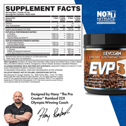 Evogen EVP 3D Caramel Frappe | Xtreme Stimulant Free Pre-Workout Powder, Arginine Nitrate, Citrulline, Beta-Alanine, Lions Mane