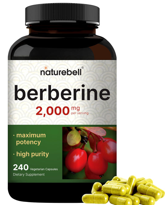 Berberine Supplement 500mg Per Capsule (2,000mg Per Serving) | 240 Veggie Capsules, 97% Pure Berberine HCL – Plant Based, Vegan, Non-GMO
