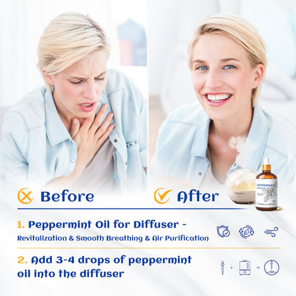 HIQILI Peppermint Essential Oil, 100% Pure Natural for Diffuser, Hair, Massage, Add to Spray