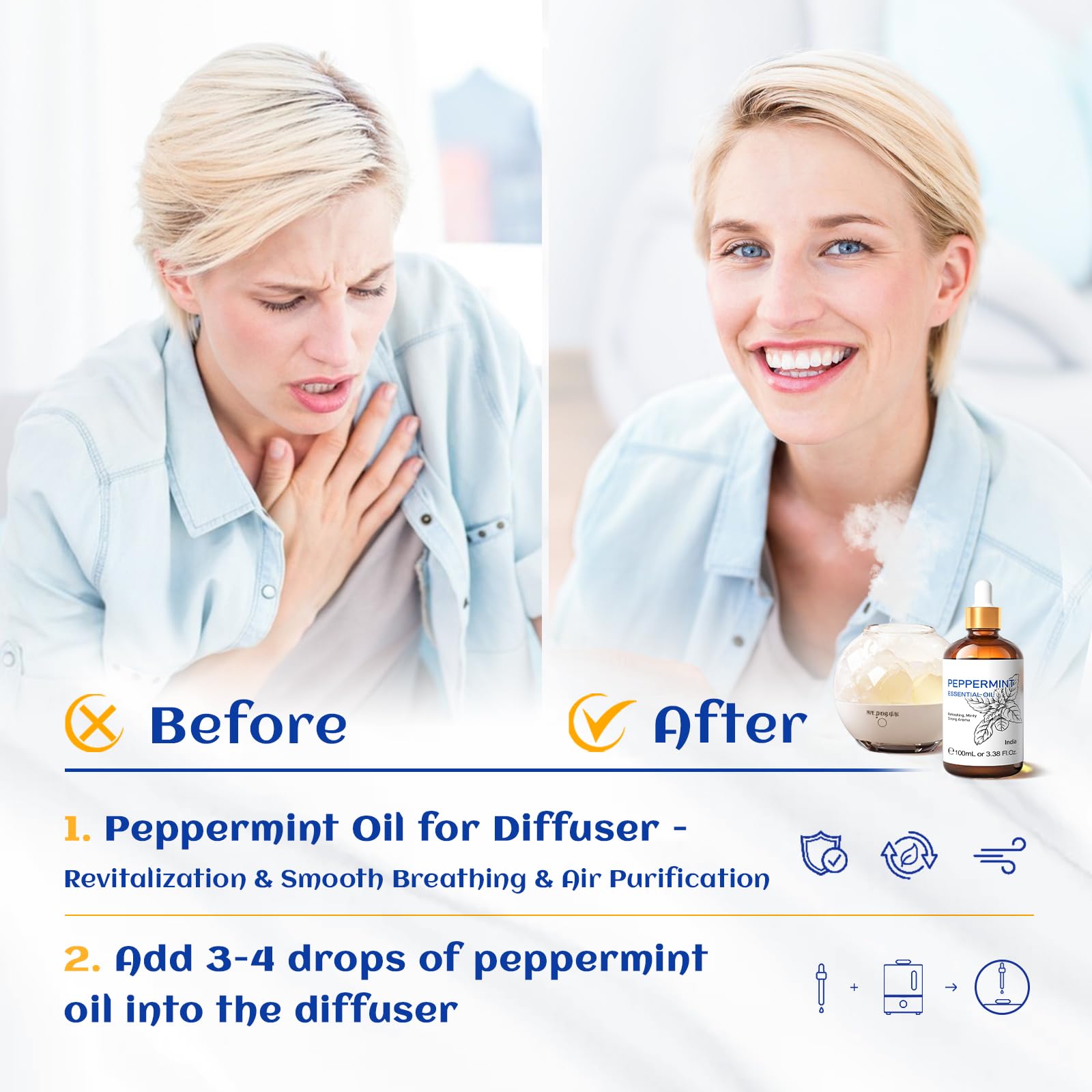 HIQILI Peppermint Essential Oil, 100% Pure Natural for Diffuser, Hair, Massage, Add to Spray HIQILI