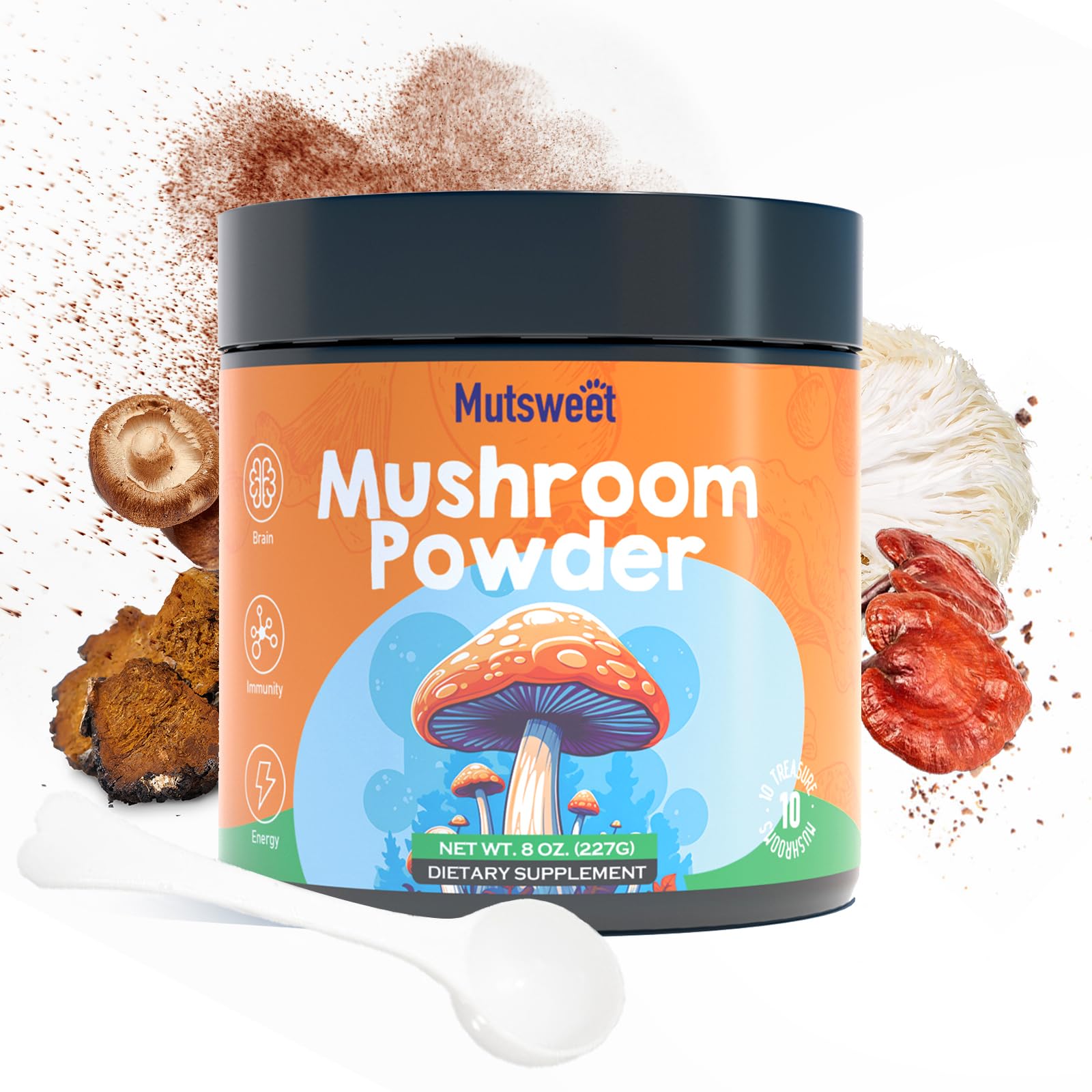 Mushroom Powder Blend (75 Servings), Ten Mushroom Supplement with Lions Mane