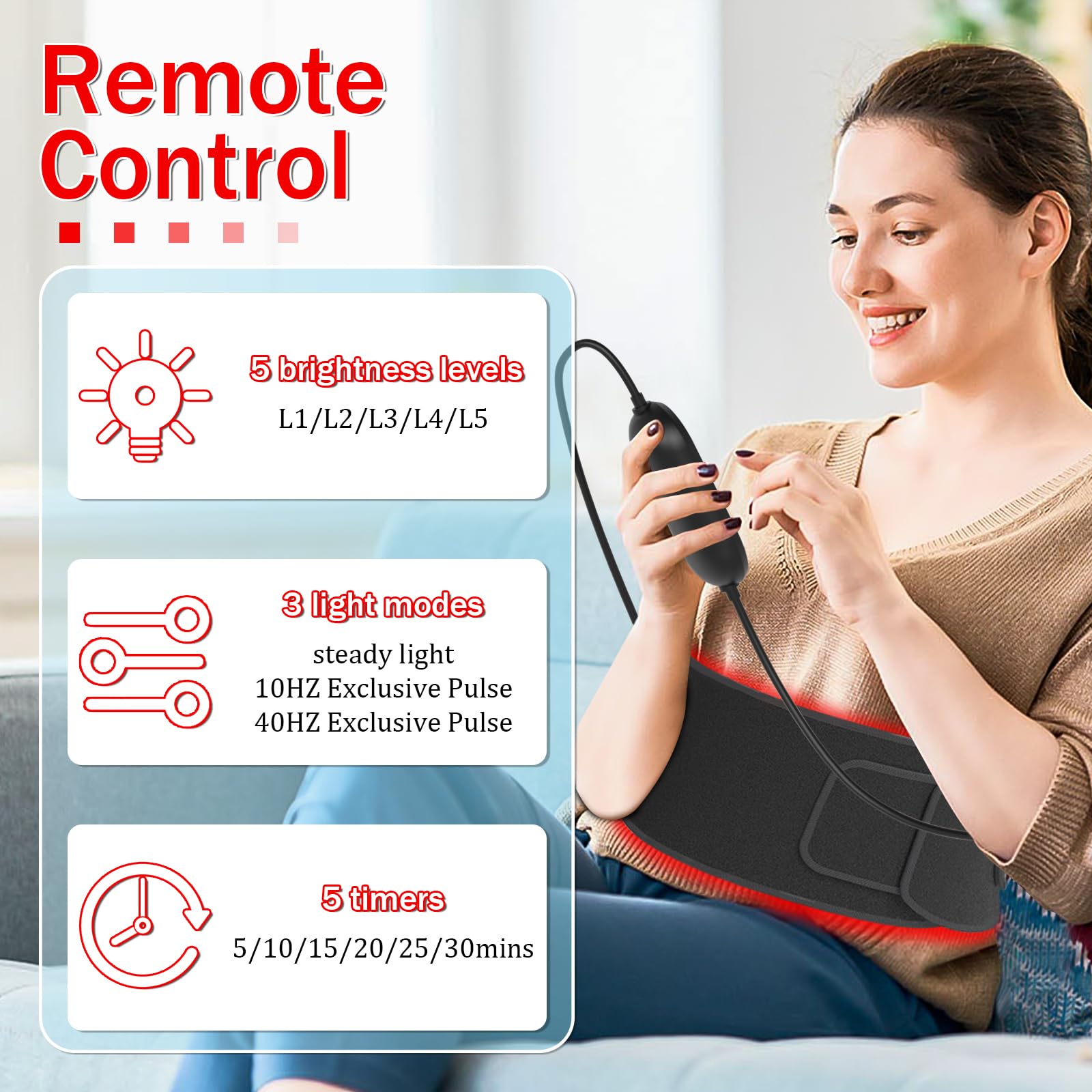 Red Light Therapy Belt Near-Infrared-Light Therapy Wrap for Body Wearable Large Pad for Waist Back Shoulder with Timer Controller Aptoyu