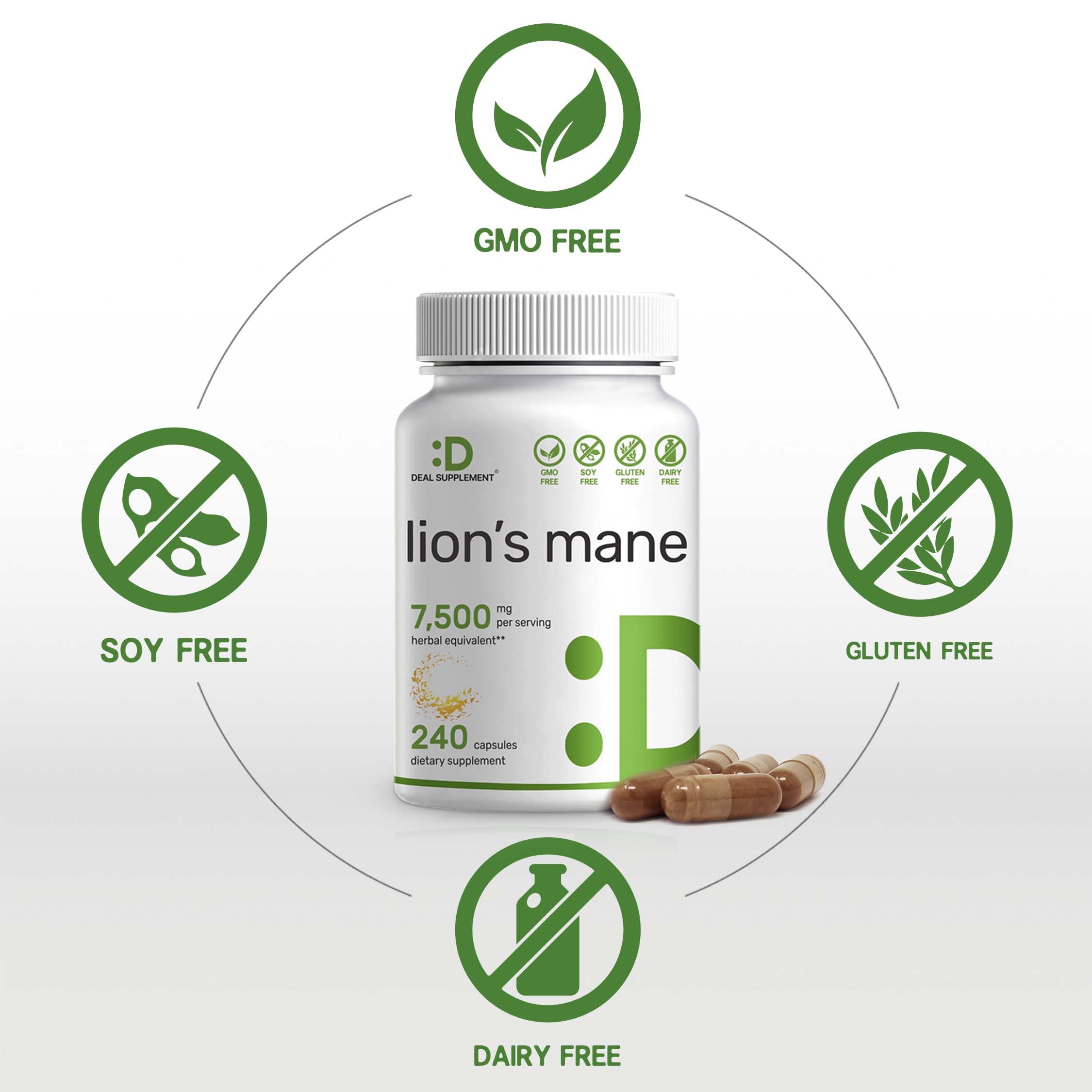 Lions Mane Mushroom Supplement, 7,500mg Per Serving, 240 Capsules – Active Fruiting