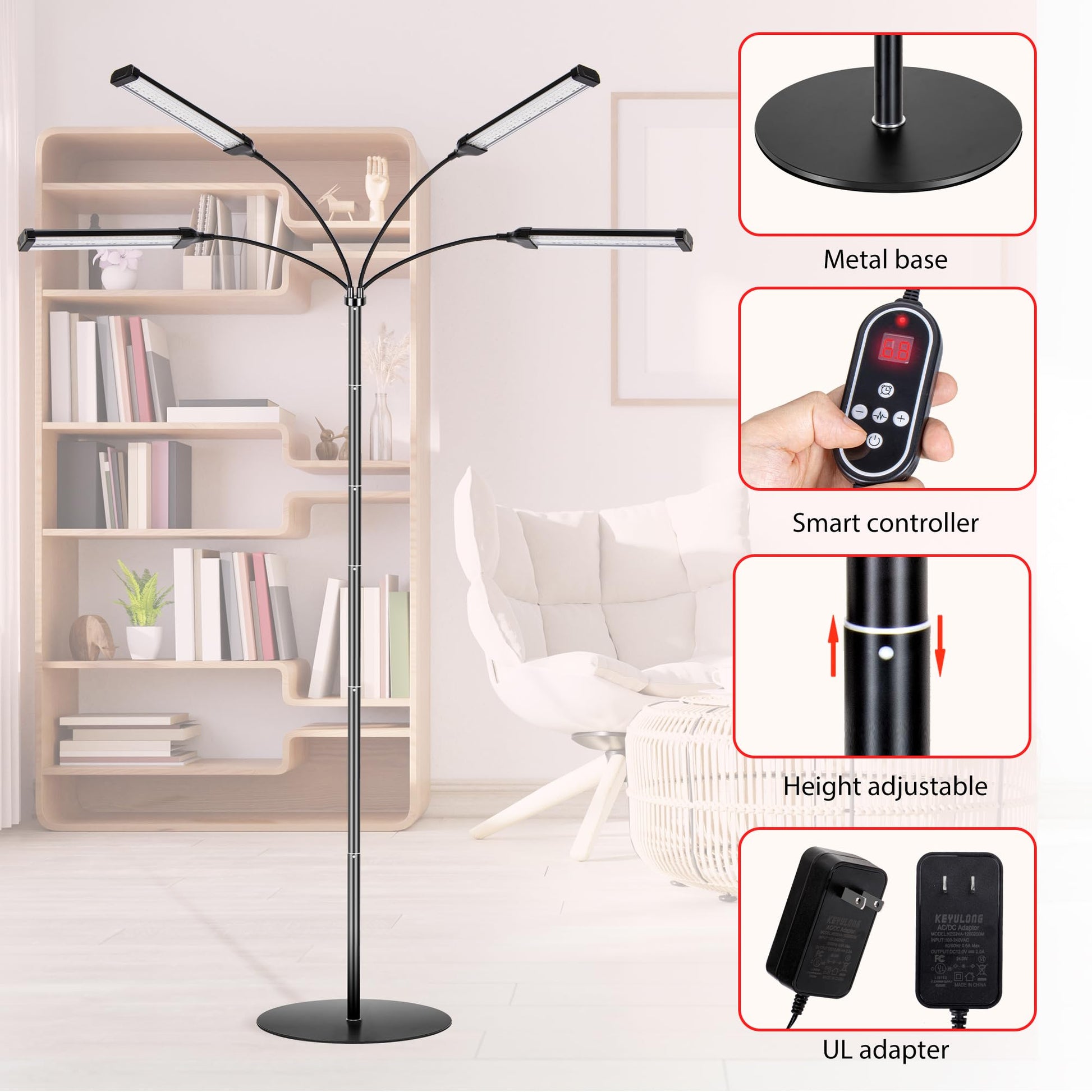 Dexnump Red Light Therapy for Face, 324 LEDs Red Light Therapy Lamp Height Free Adjustment Infrared Dexnump