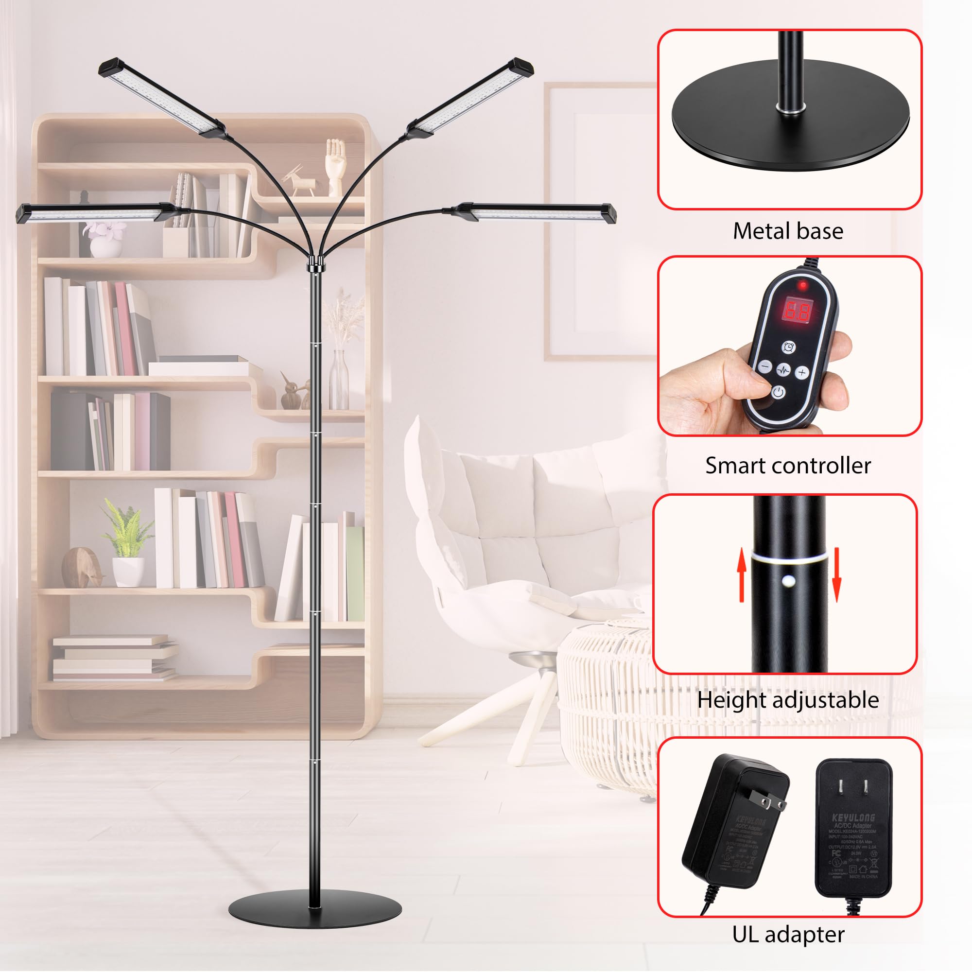 Dexnump Red Light Therapy for Face, 324 LEDs Red Light Therapy Lamp Height Free Adjustment Infrared Dexnump