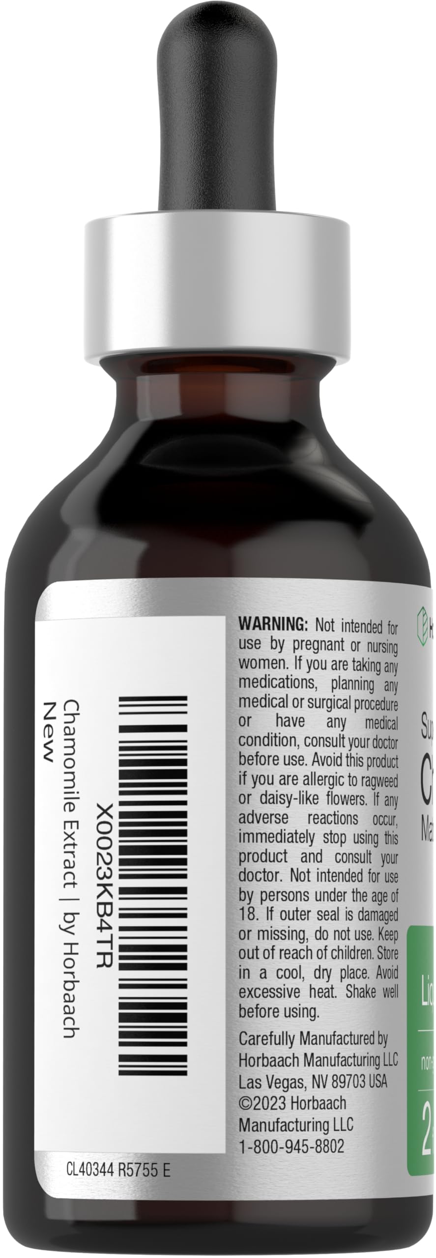 Chamomile Extract Liquid | 2 fl oz | Alcohol Free Supplement | Vegetarian, Non-GMO Horbäach