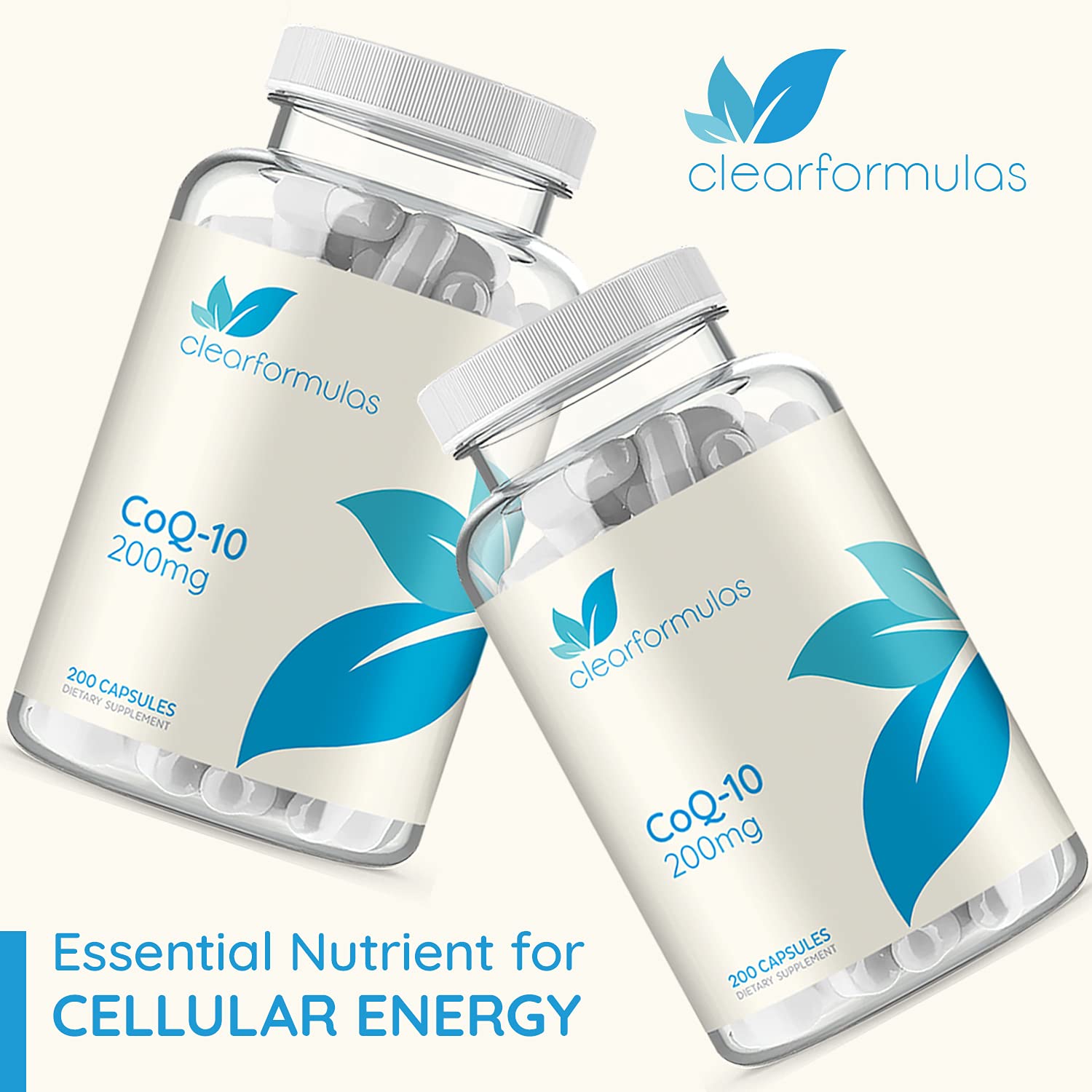 Clear Formulas CoQ10 200mg 200 Capsules Quick Absorption Non-GMO Clear Formulas