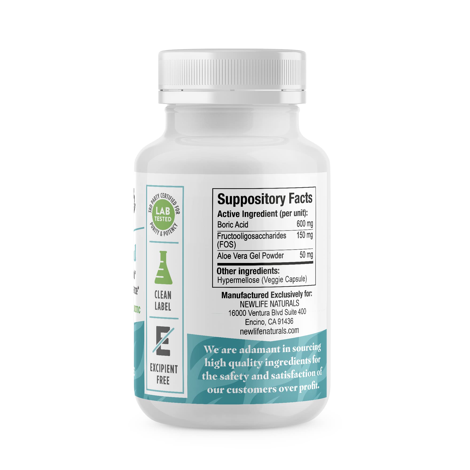 NewLife Naturals Boric Acid Vaginal Suppositories with Aloe Vera & FOS Prebiotic | Women's pH Balance Pills NewLife Naturals