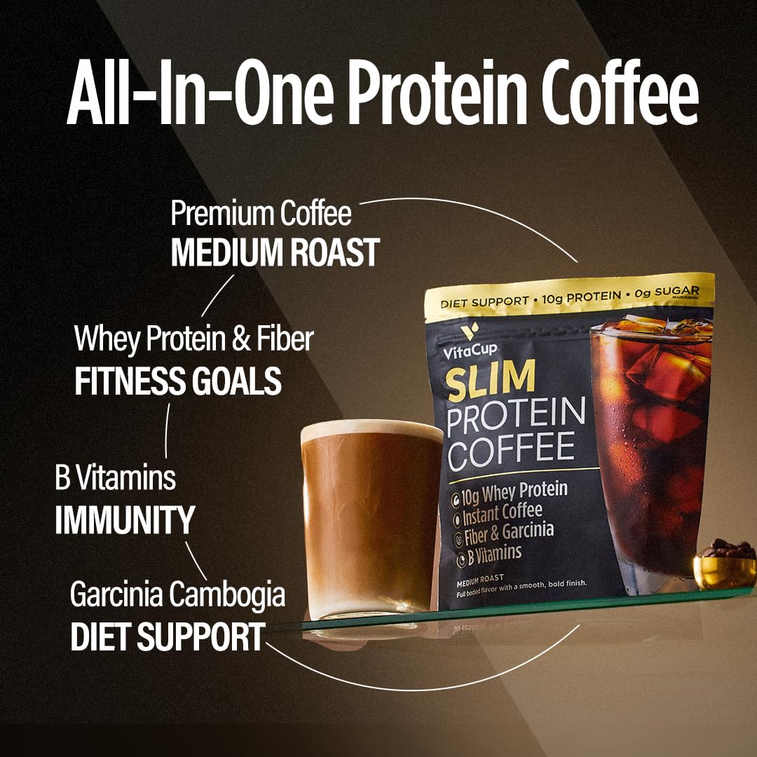 VitaCup Slim Protein Coffee for Diet Support, Instant Coffee w/Whey Protein Powder VitaCup