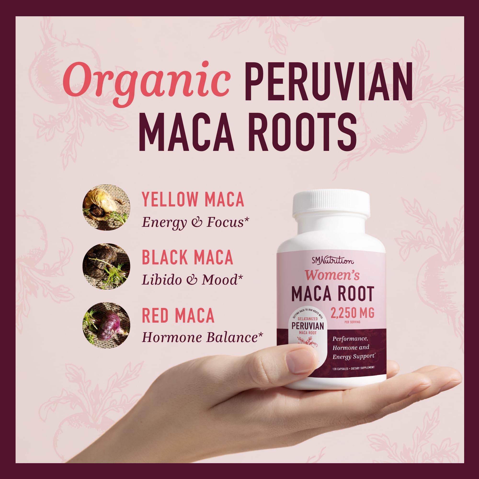 Organic Maca Root Capsules for Women | Peruvian Maca 2250MG Extra Strength SMNutrition