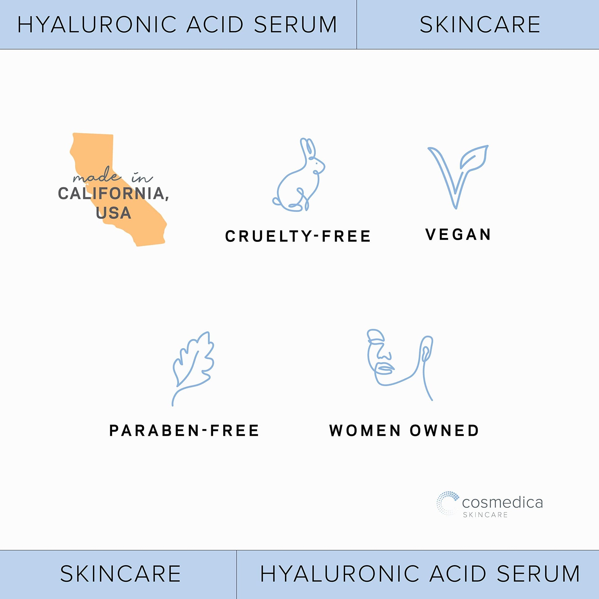 Hyaluronic Acid Serum for Skin 100% Pure Anti Aging Serum Intense Hydration Cosmedica Skincare