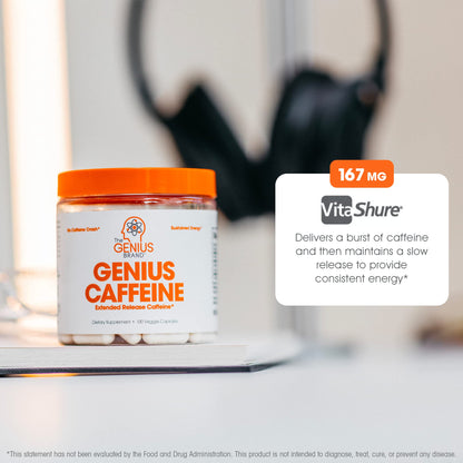 Genius Caffeine Pills 100mg, Extended-Release Microencapsulated Caffeine Pills