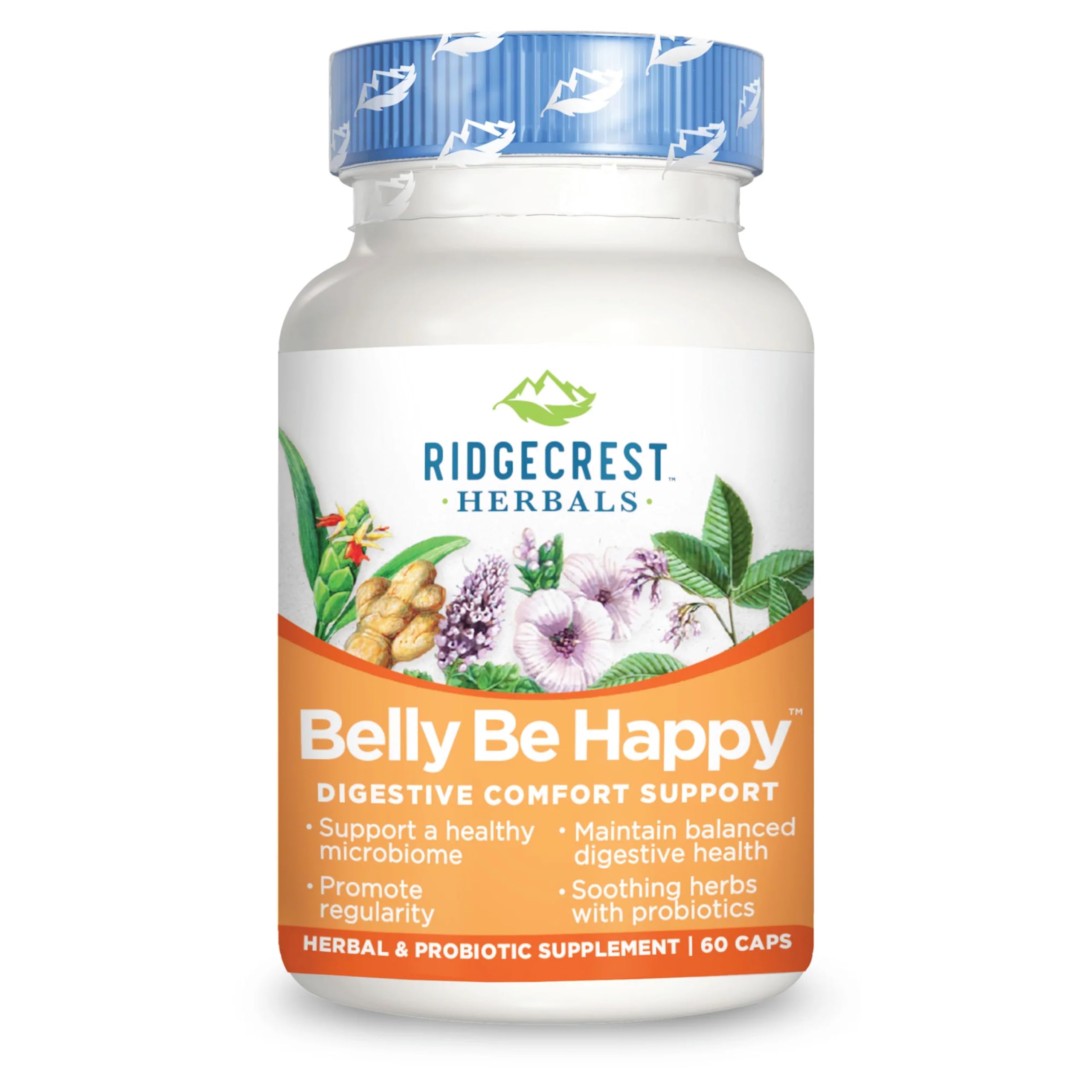 RidgeCrest Herbals Belly Be Happy - 60 Capsules - Digestive Comfort Support - Non-GMO
