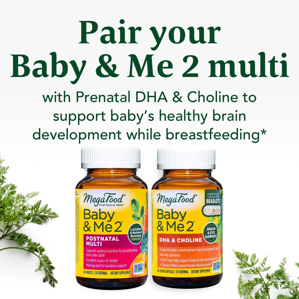 MegaFood Baby & Me 2 Postnatal Vitamins for Breastfeeding Moms with Folate