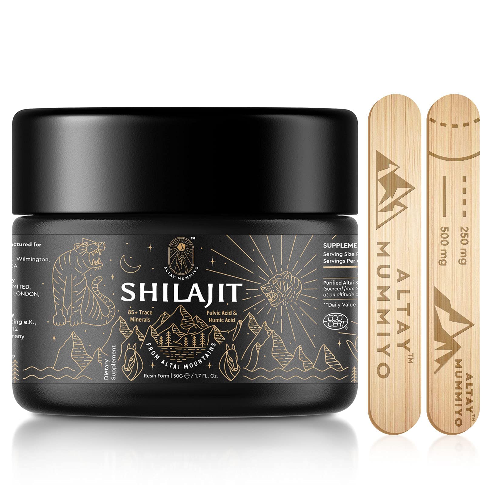 Shilajit Resin with Fulvic Acid & Trace Minerals, Original Siberian Pure Shilajit with 85+ Humic