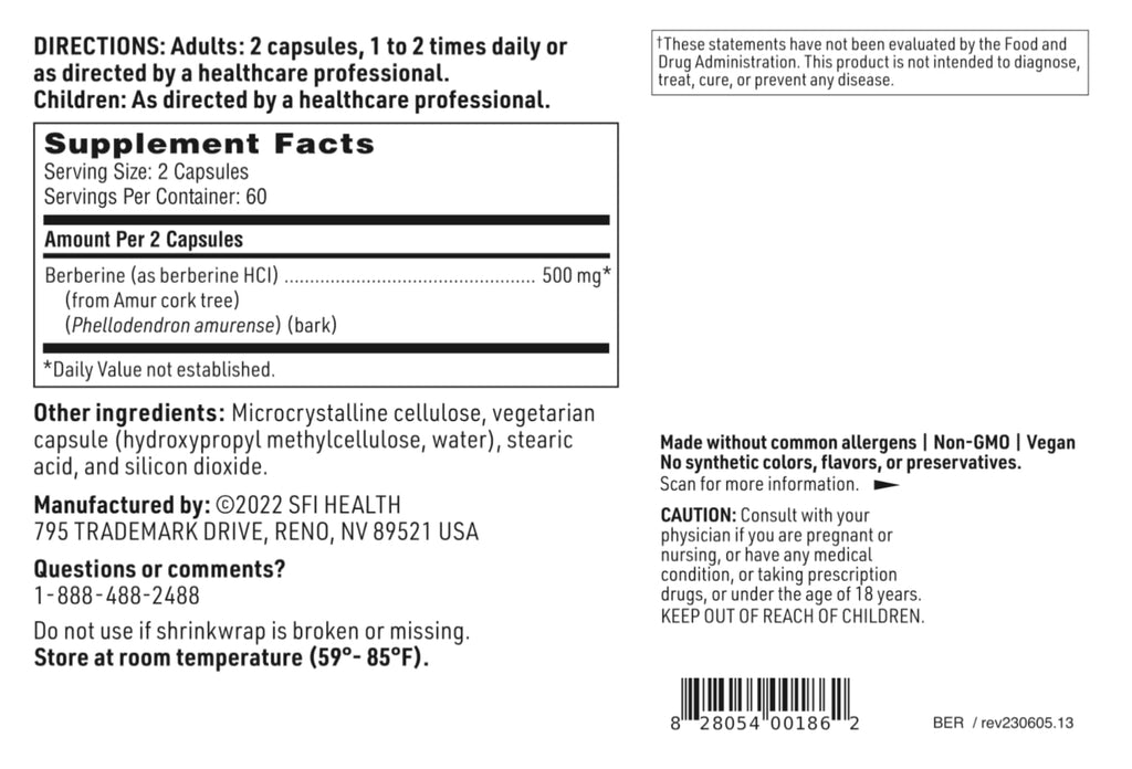 Klaire Labs Berberine HCI 500mg - Berberine Supplement - Gluten-Free, Hypoallergenic
