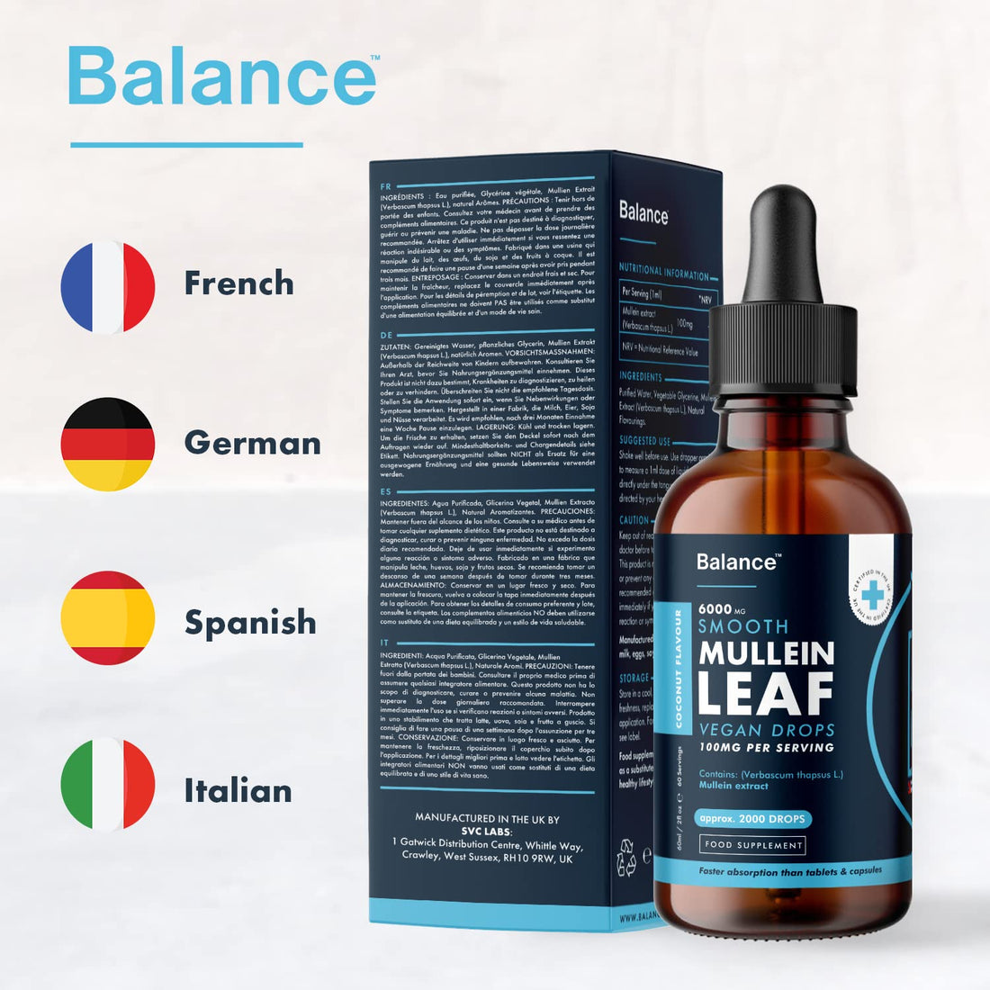 Balance Mullein Leaf Liquid Drops - 60ml for 2 Month Supply - High Strength - Vegan 