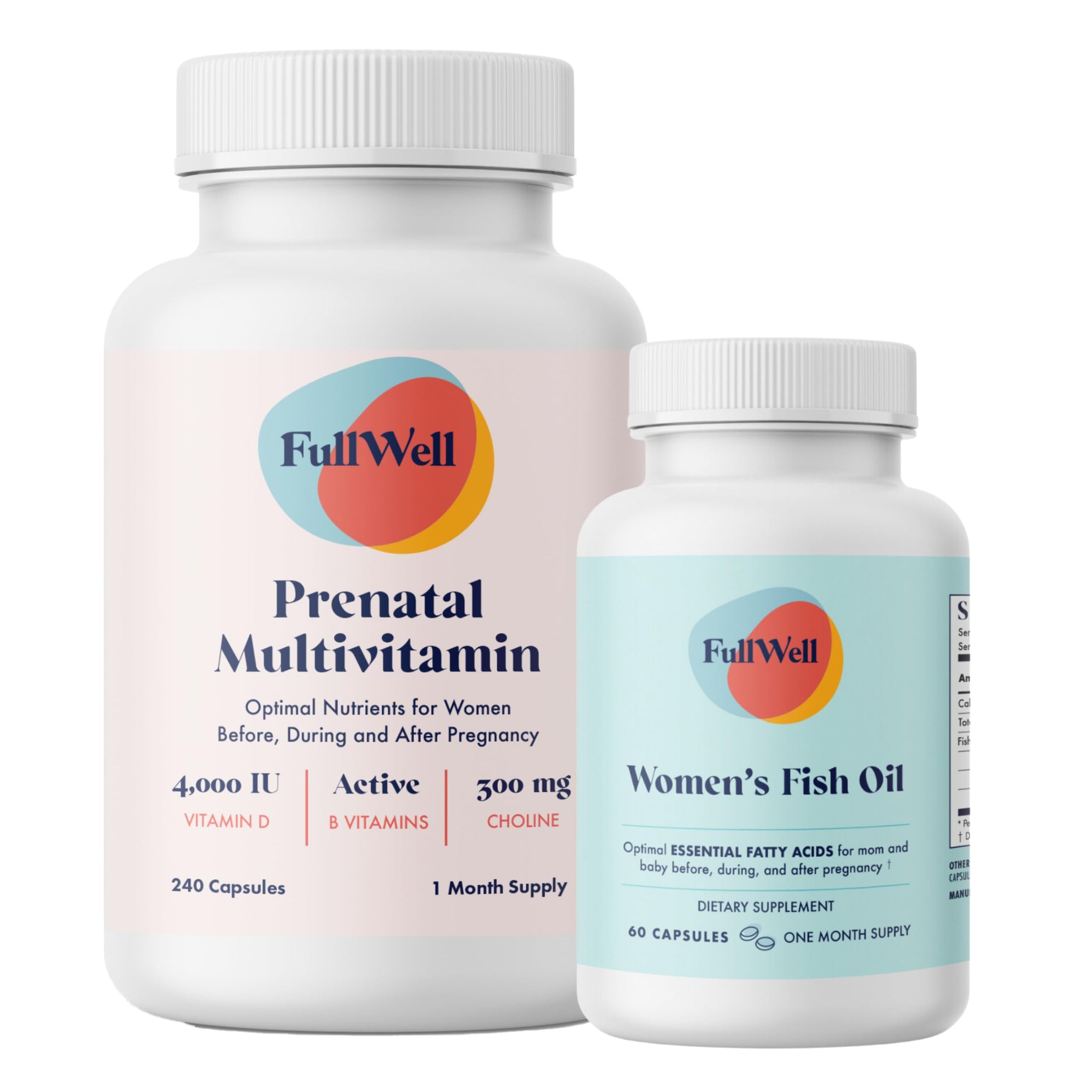 FullWell Prenatal Vitamin + DHA | Omega 3 Fish Oil with DHA & EPA for Brain Development & Nervous