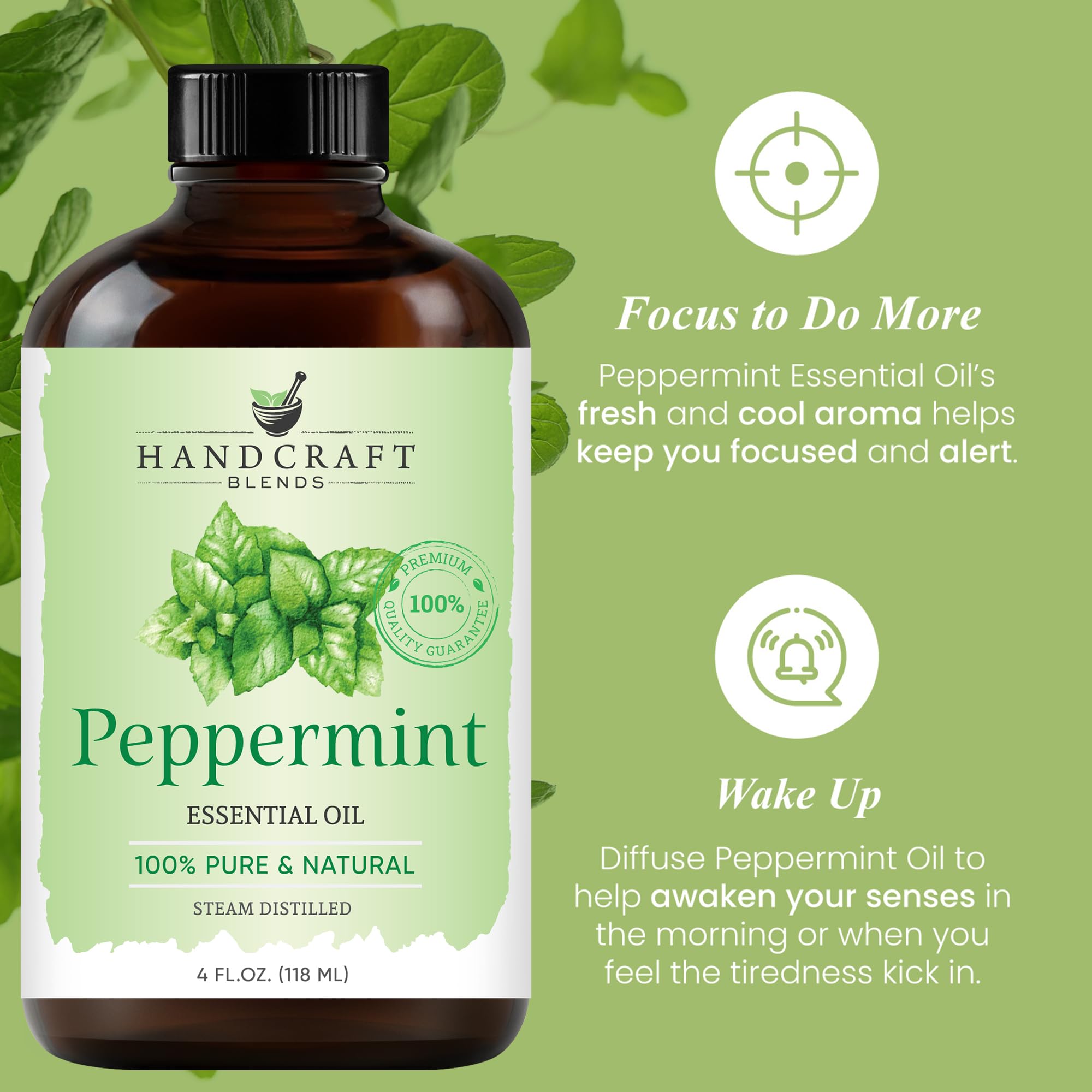 Handcraft Blends Peppermint Essential Oil - Huge 4 Fl Oz - 100% Pure and Natural - Premium Grade Handcraft Blends
