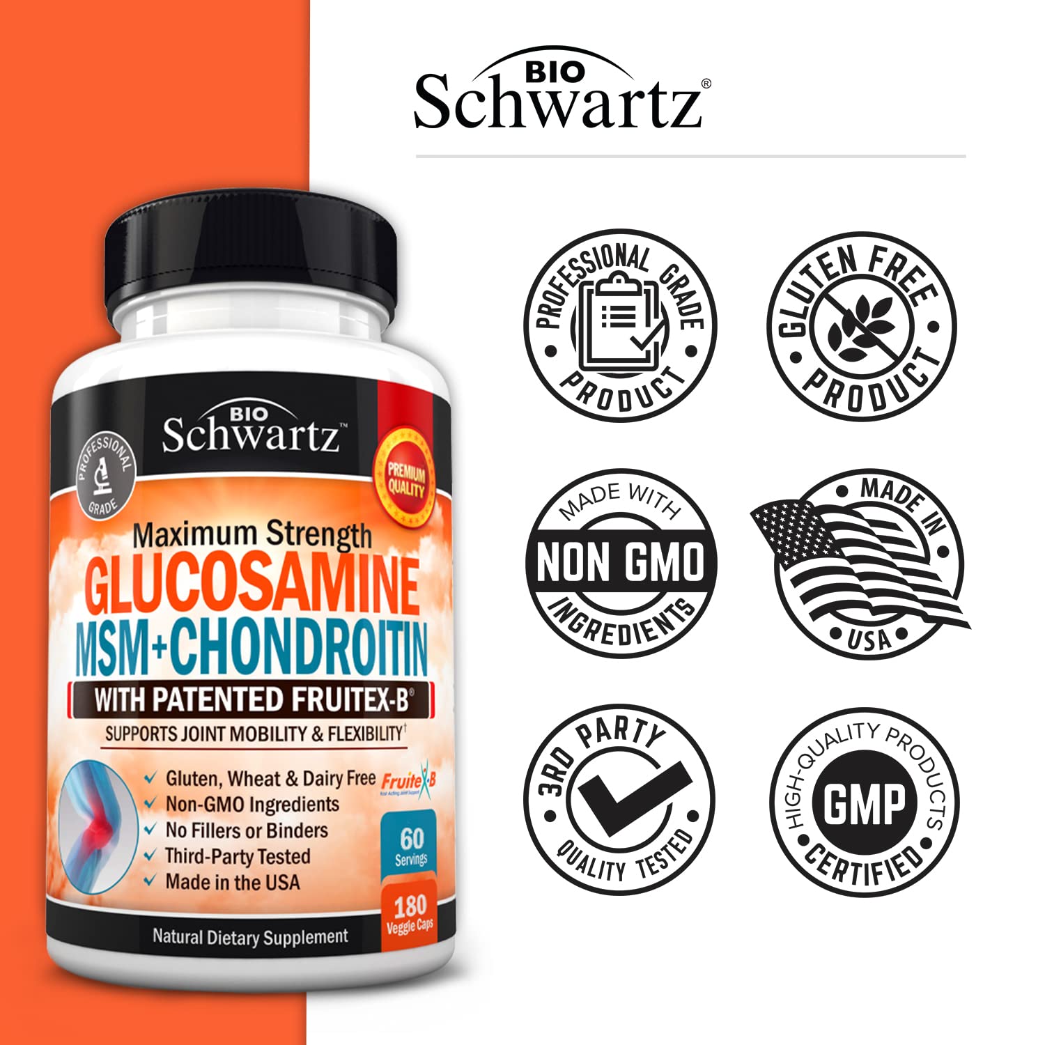 Glucosamine Chondroitin MSM 2110mg - Joint Support Supplement with Turmeric BioSchwartz