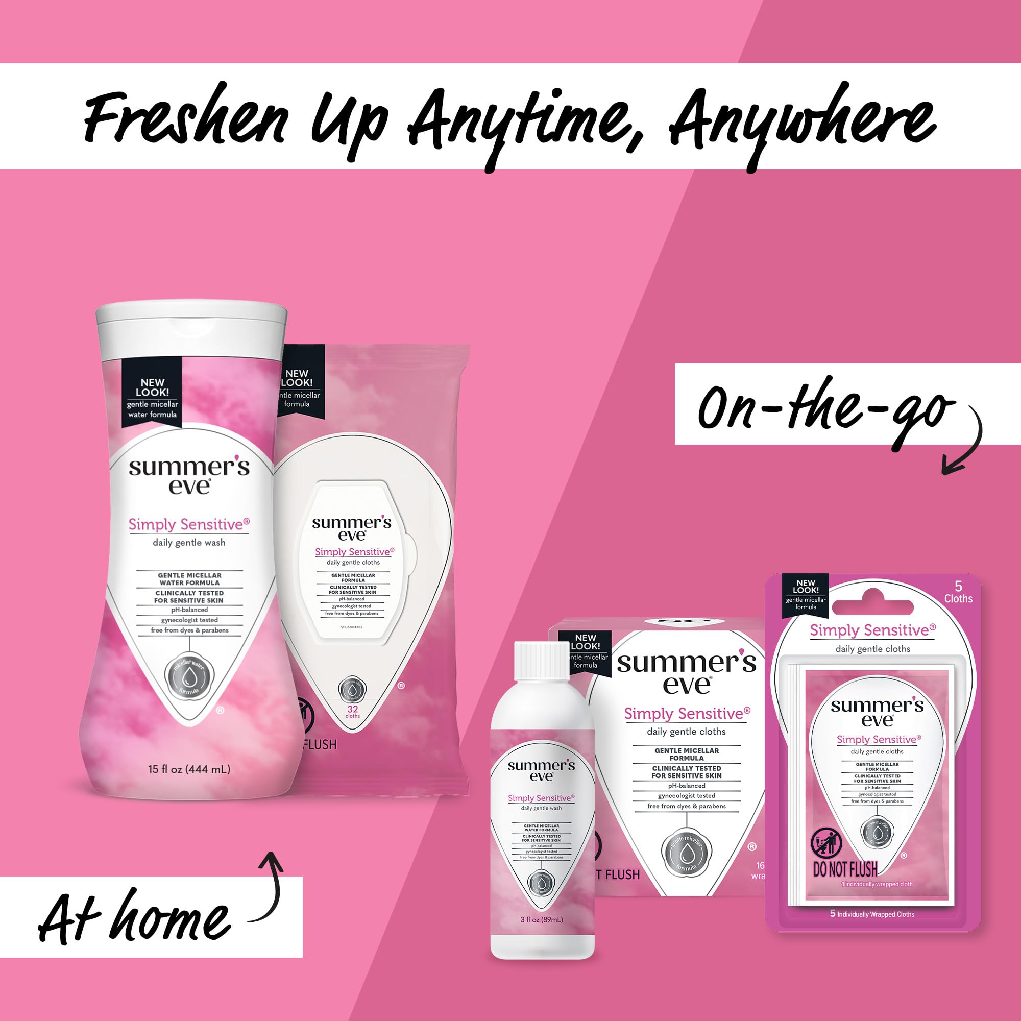 Summer's Eve Feminine Wipes, Simply Sensitive, 5 Count Trial & Travel Size, 24 Pack Summer's Eve