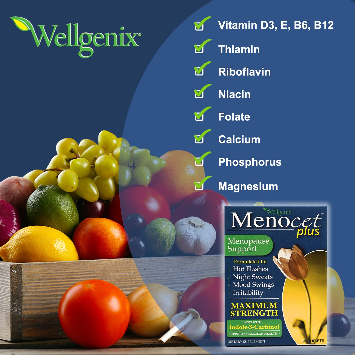 Wellgenix Menocet Plus Menopause Support - All-in-One Menopause Supplement - Daily Relief Feminine Wellgenix