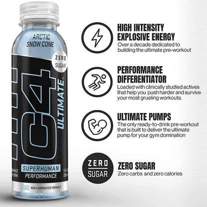 C4 Ultimate Non-Carbonated Zero Sugar Energy Drink, Pre Workout Drink + Beta Alanine