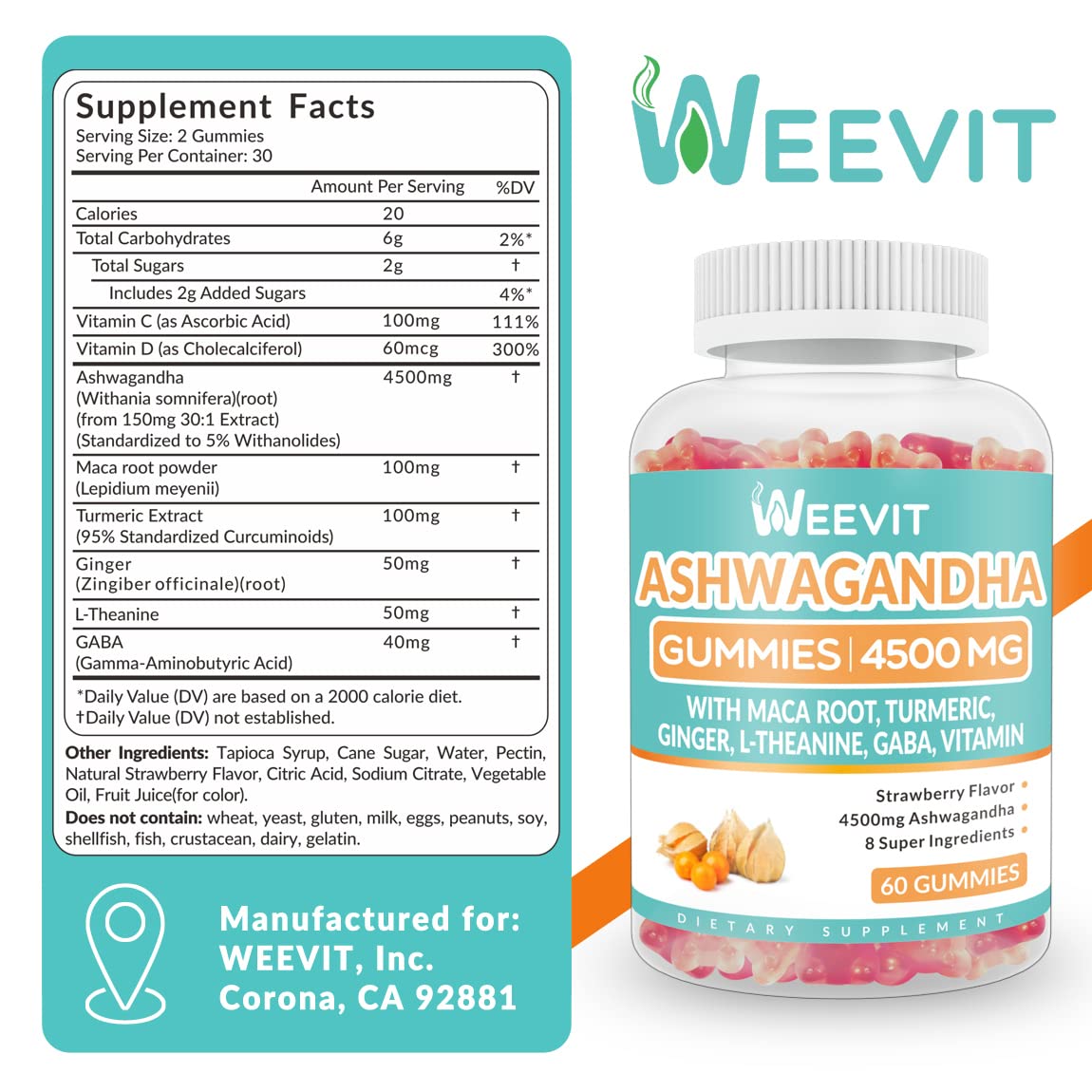Ashwagandha Gummies 4500mg for Women & Men, Ashwagandha Gummy with Maca Root WEEVIT