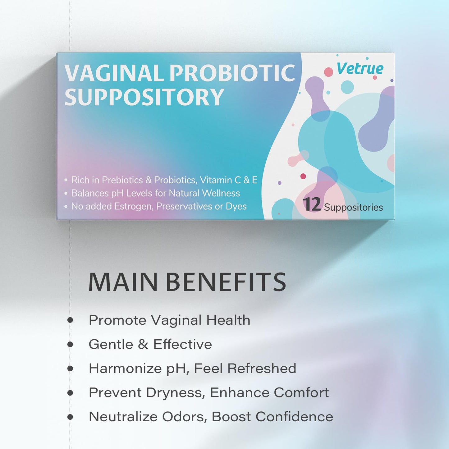 vetrue Vaginal Probiotic Suppository, Feminine Health for Comfort, pH Balance, Odor Control