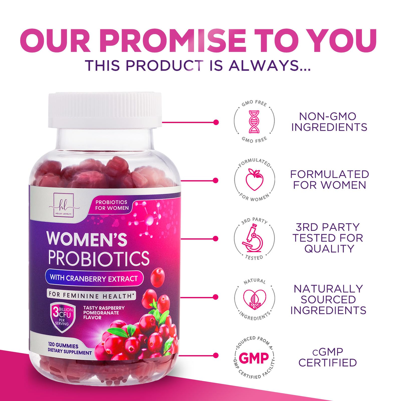 Probiotics for Women + Cranberry - 3 Billion CFU Guaranteed & 6 Vegan Strains for Women's Hello Lovely!