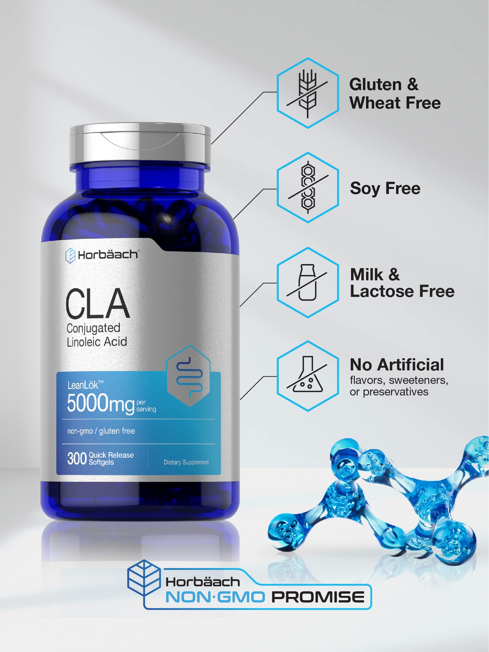 CLA Supplement | 300 Softgel Pills | Maximum Potency | Conjugated Lineolic Acid from Horbäach