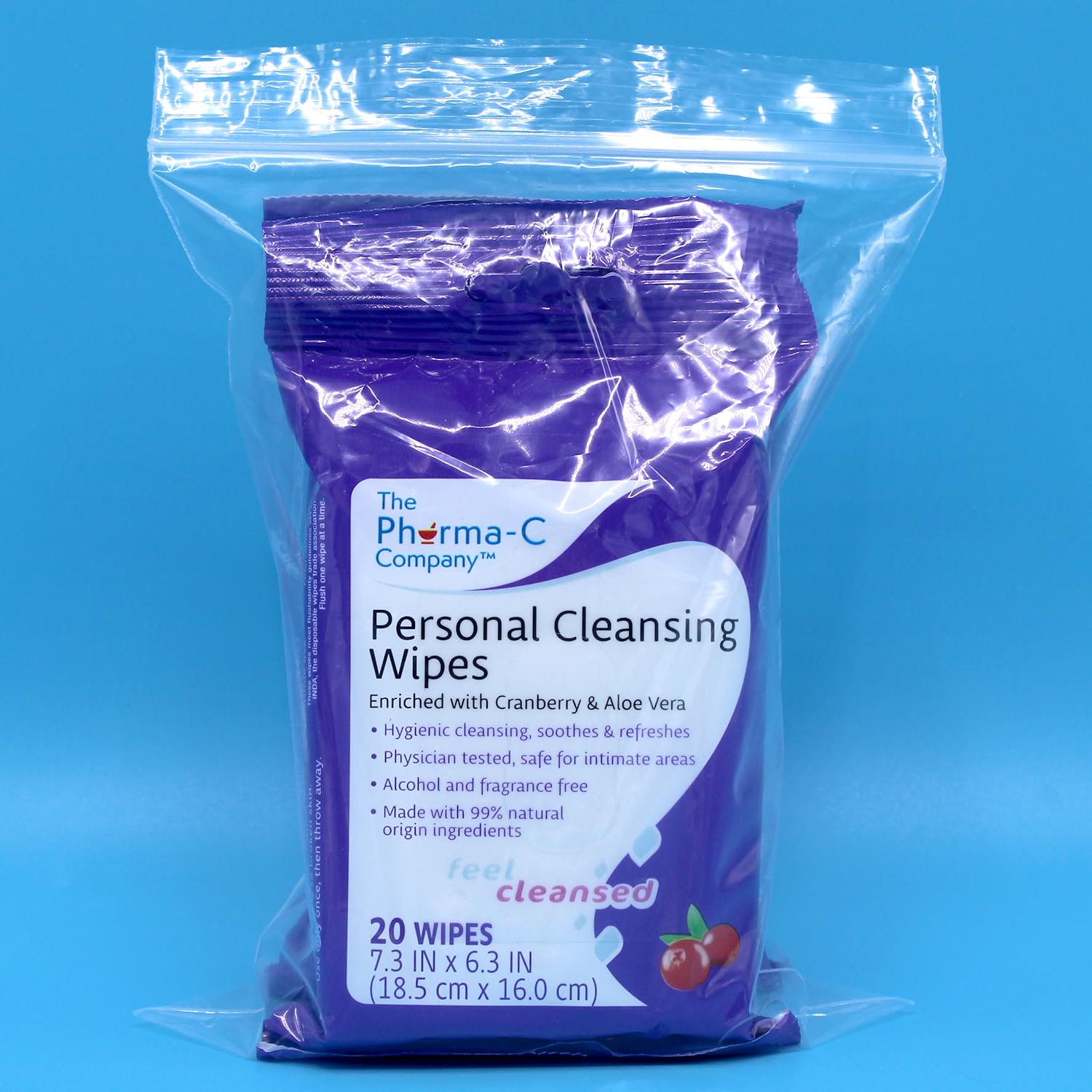 The Pharma-C Company Personal Cleansing Wipes [2 packs of 20 wipes] - Enriched with Cranberry & Aloe Vera Generic