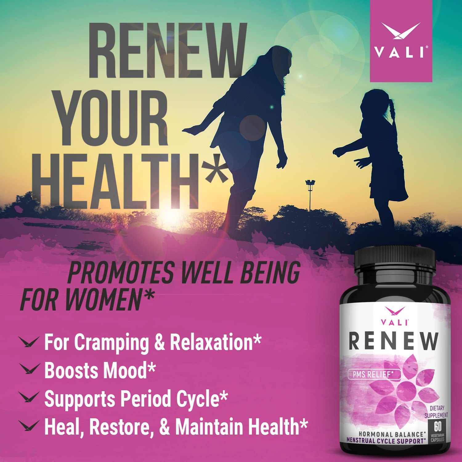 VALI Renew PMS Relief Supplement. Women’s Menstrual Cycle Support. Herbal Formula VALI