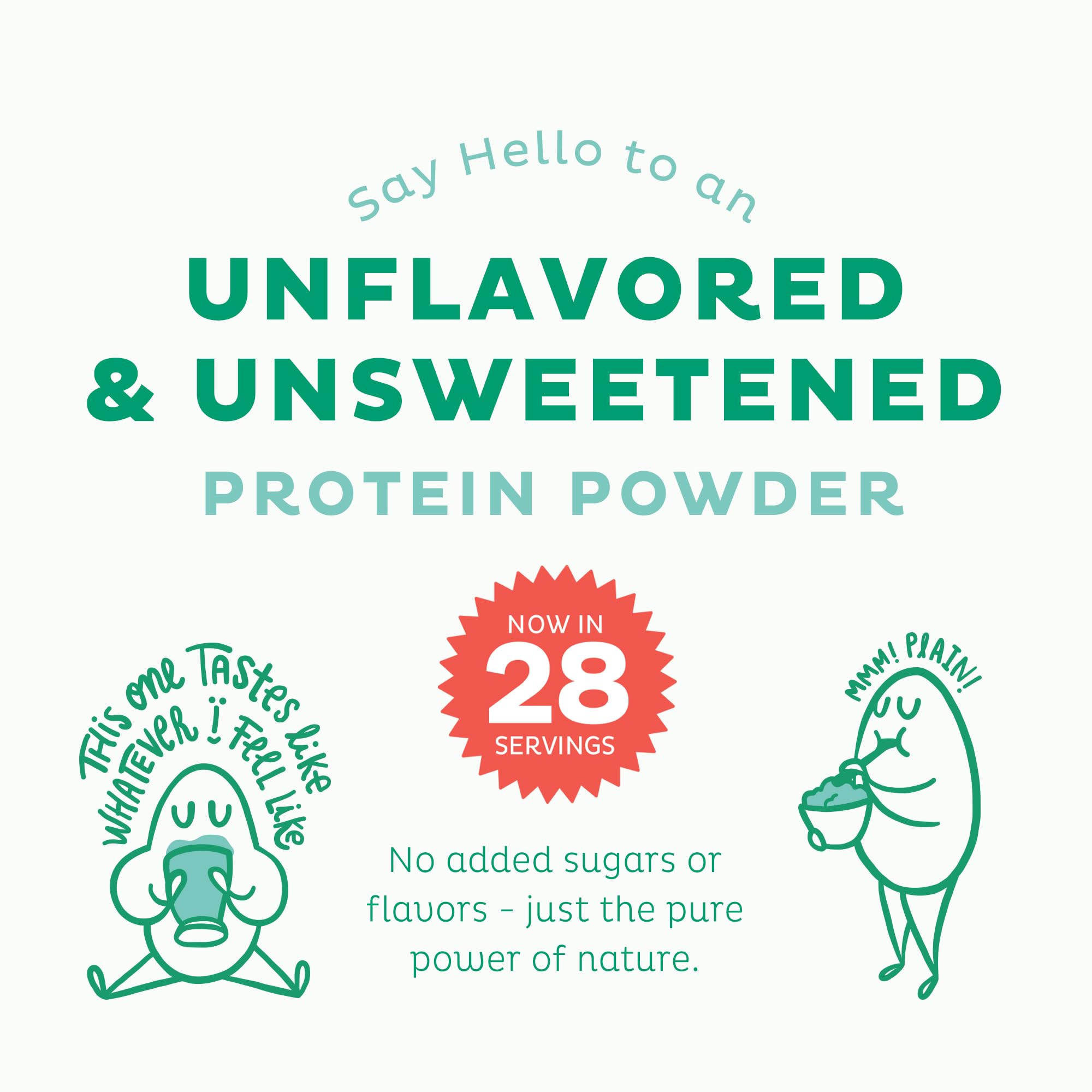 KOS Vegan Protein Powder, Unflavored & Unsweetened - Low Carb Pea Protein Blend