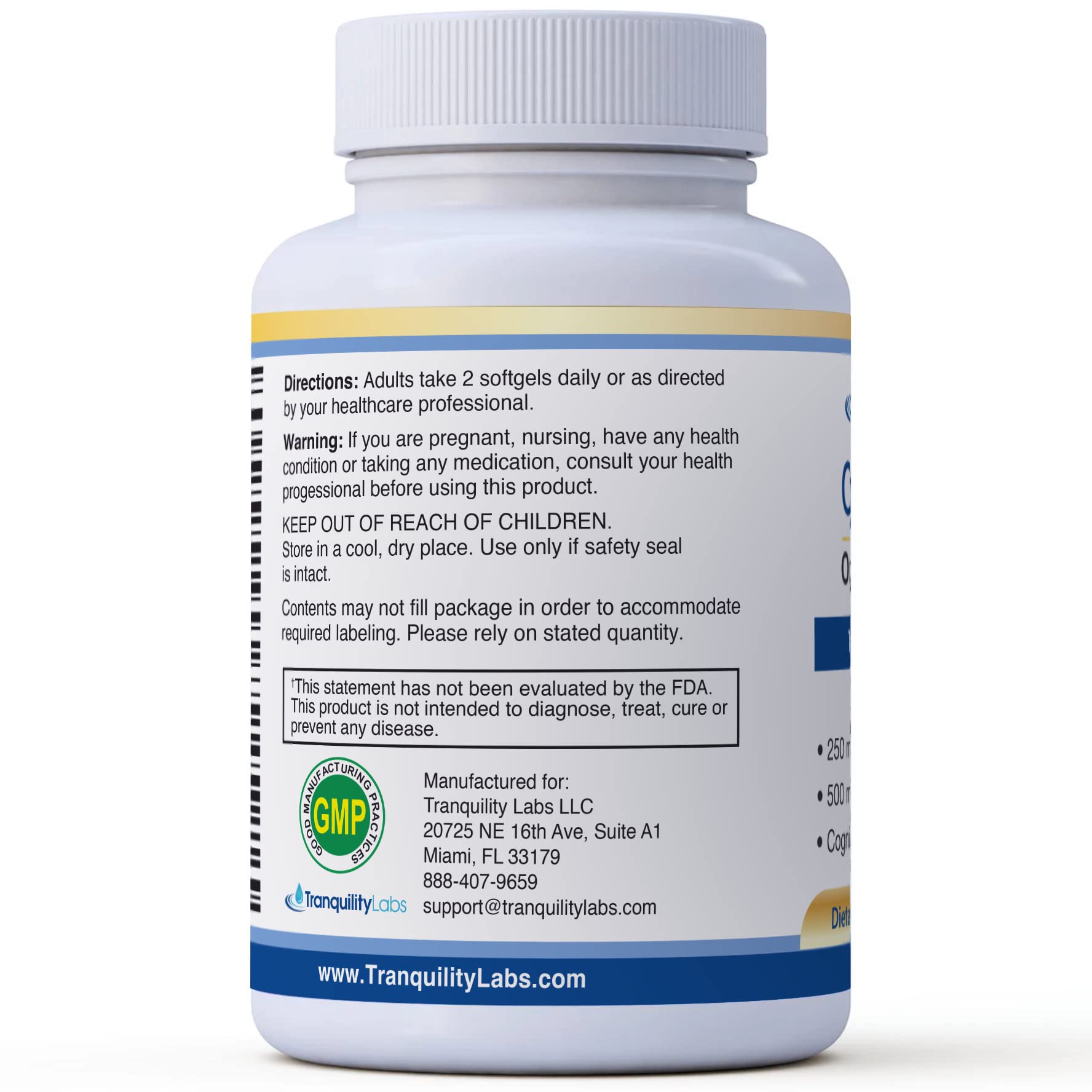 High DHA Omega 3 Fish Oil - CogniDHA - Pharmaceutical Grade - 840 mg Omega-3s - Supercritical CO2 Tranquility Labs
