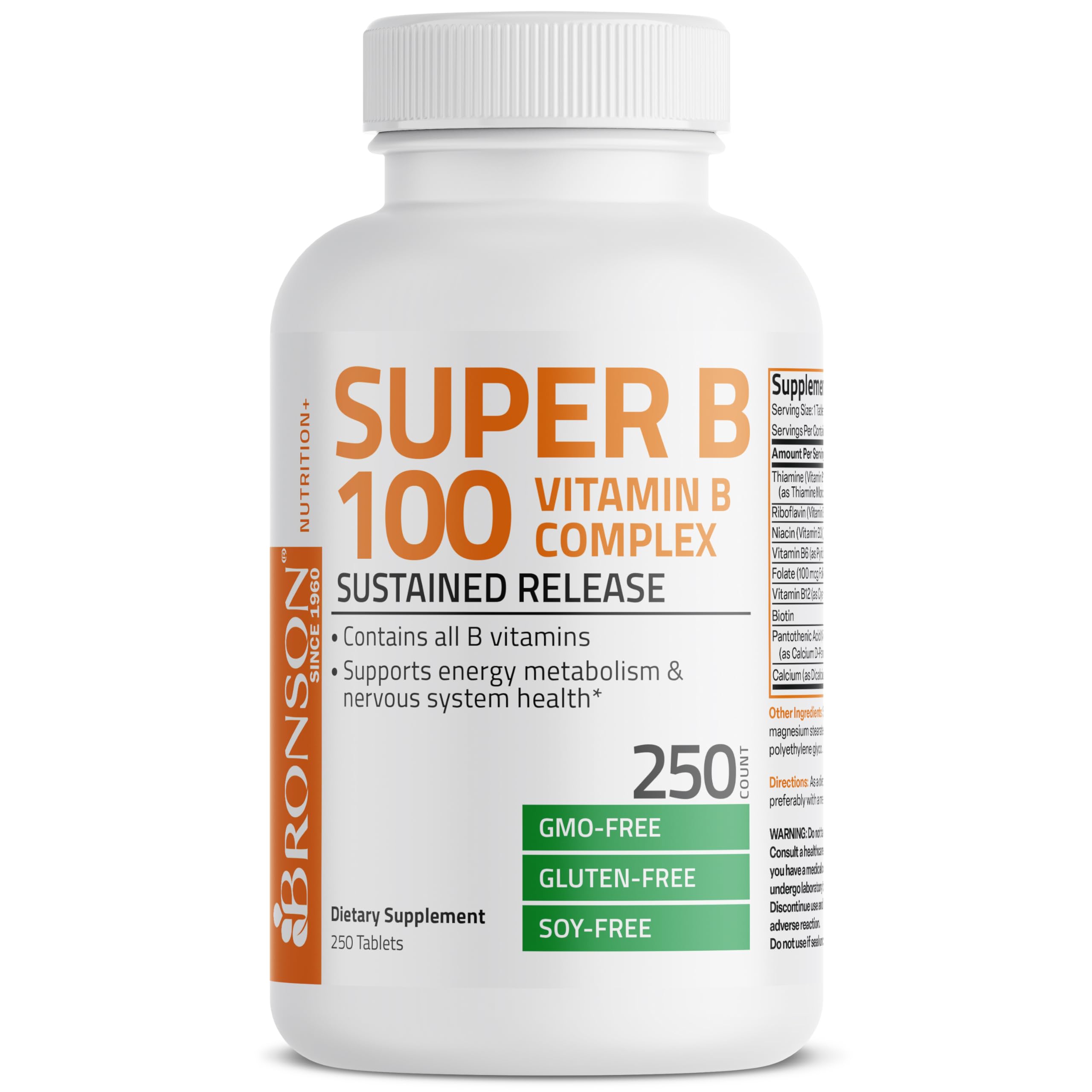 Bronson Super B 100 Vitamin B Complex Sustained Release Contains All B Vitamins Bronson